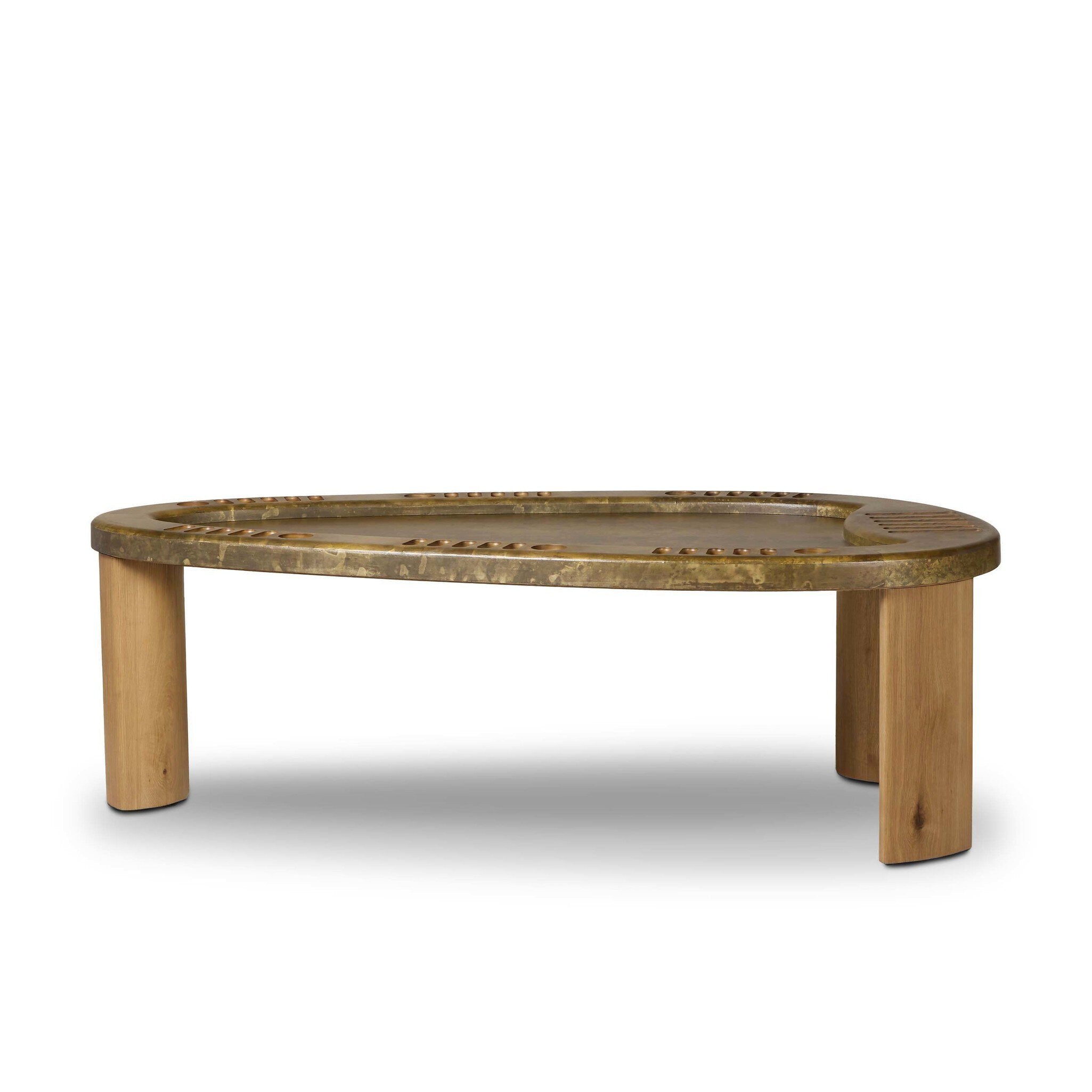 Four Hands Vella Poker Table — Smoked Aluminum-Smoked Oak Veneer-Light Guanacaste