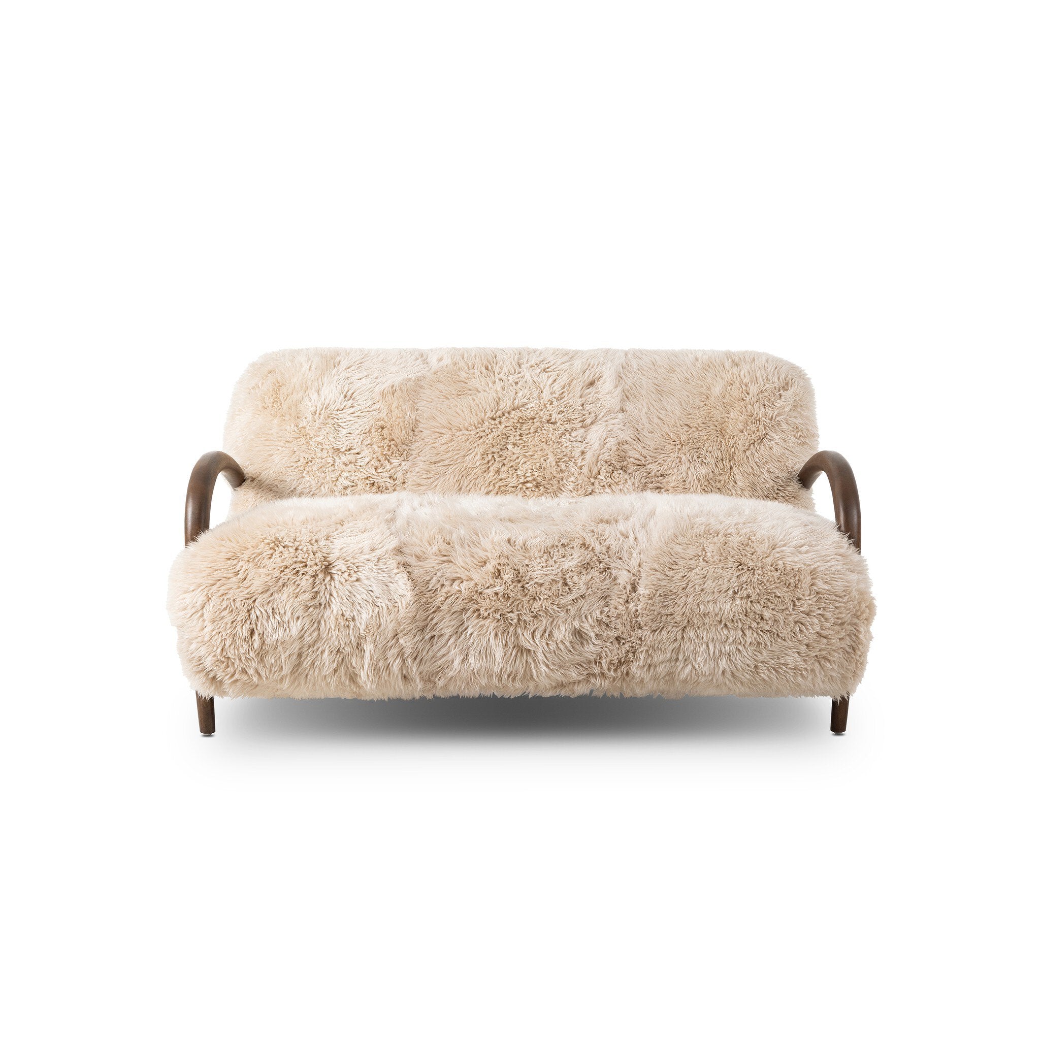 Four Hands Sandro Settee — Champagne Mongolian Fur-Almond