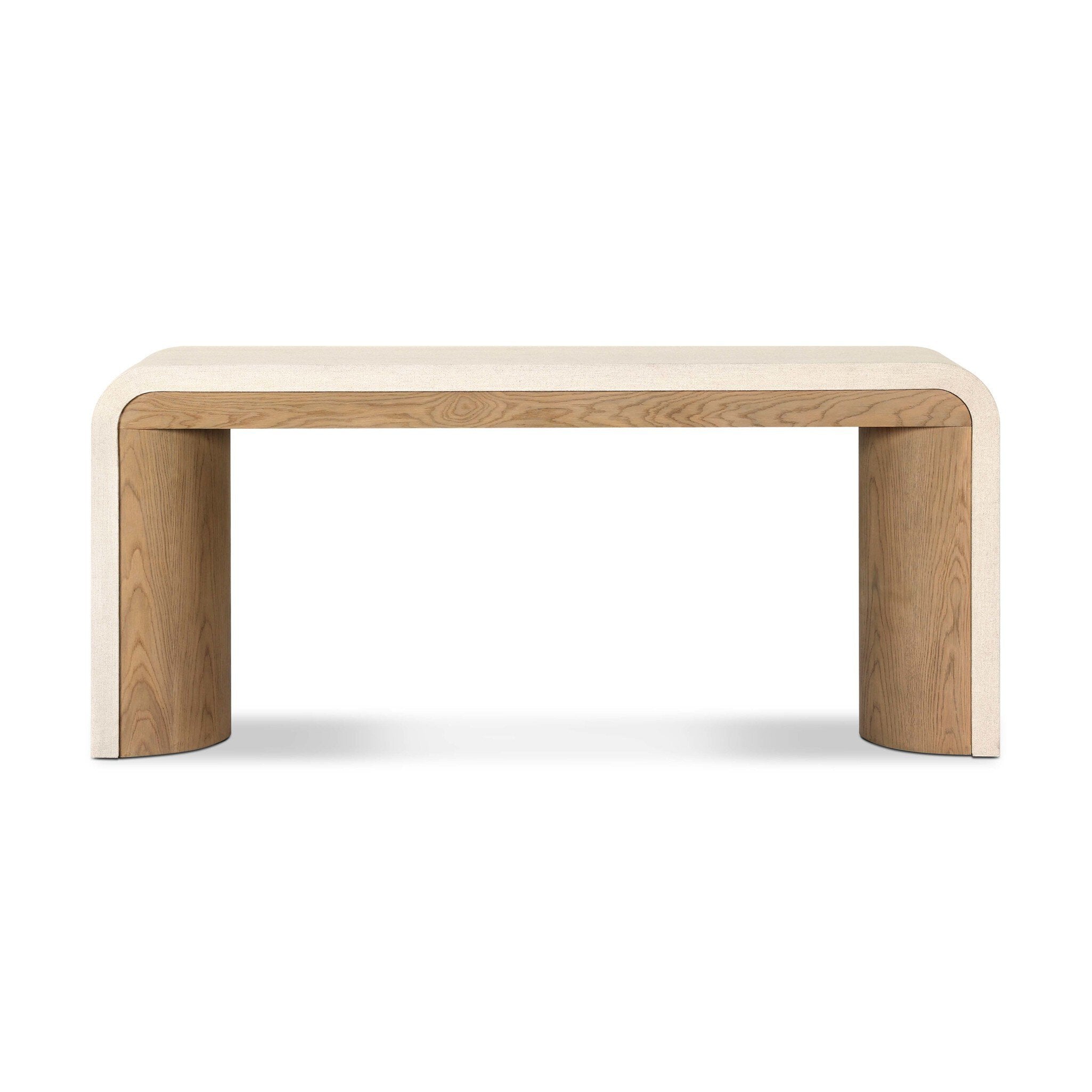 Four Hands Jane Console Table — Beige Painted Linen-Sandy Oak Veneer