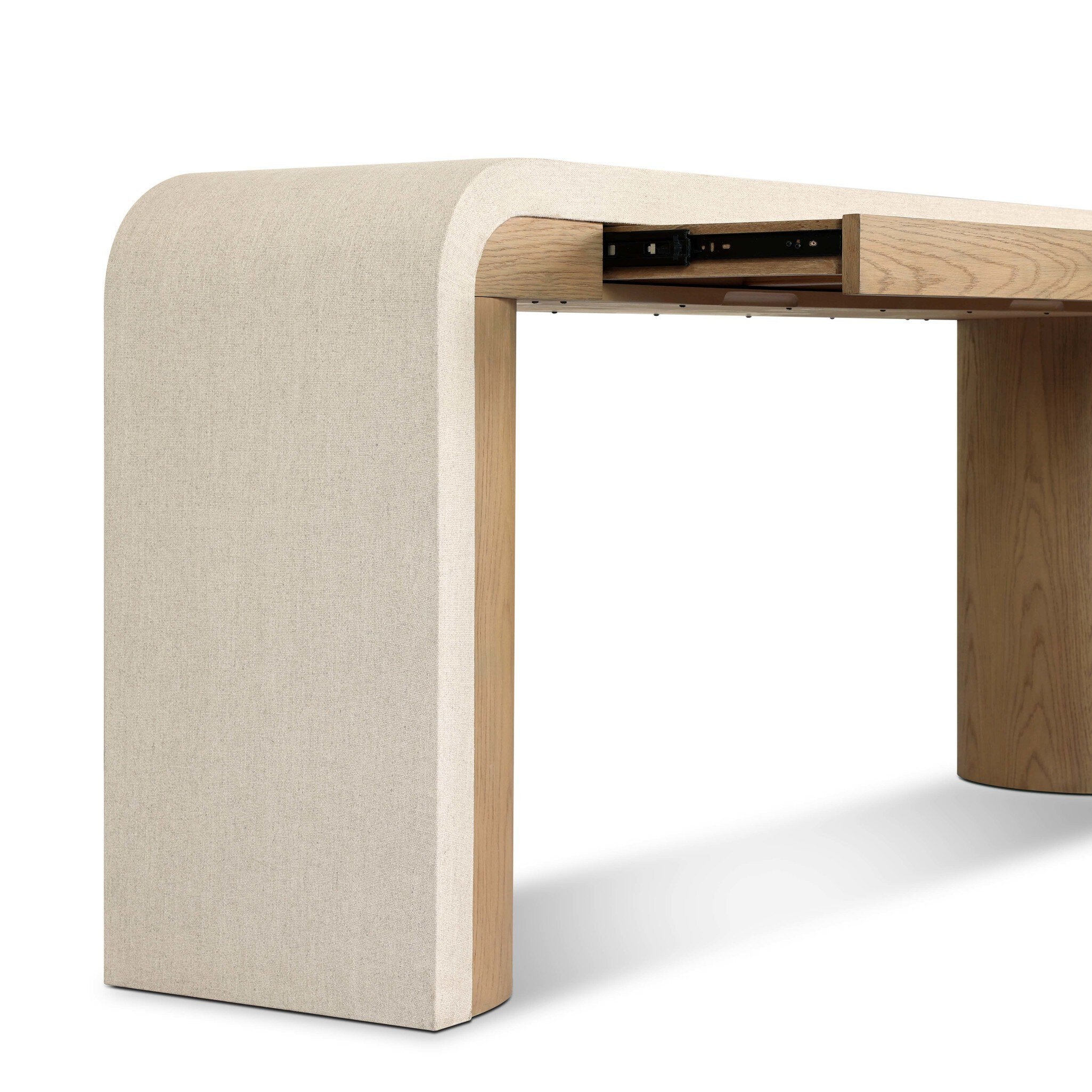 Four Hands Jane Console Table — Beige Painted Linen-Sandy Oak Veneer