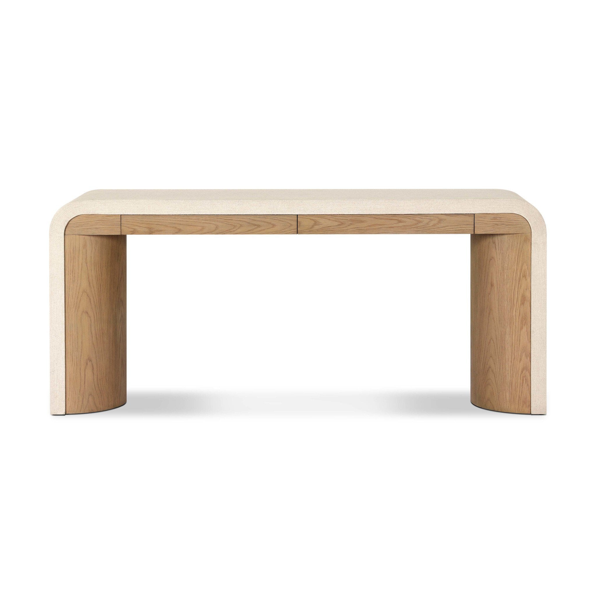 Four Hands Jane Console Table — Beige Painted Linen-Sandy Oak Veneer
