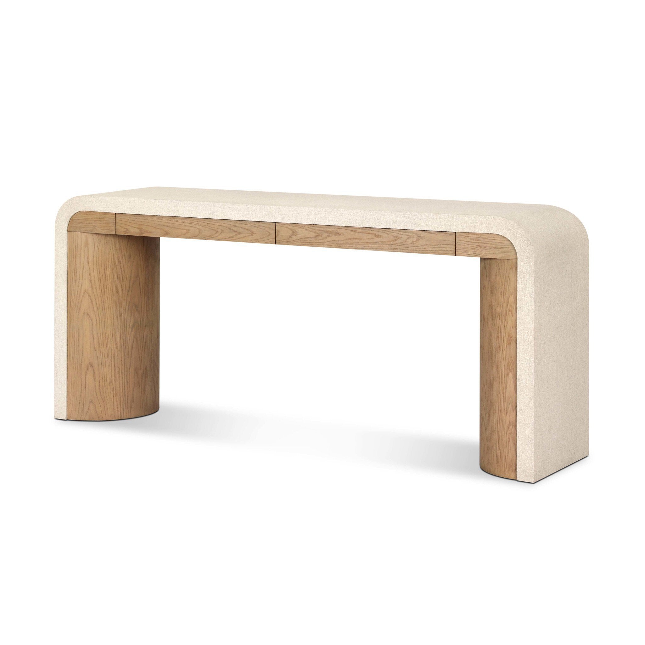 Four Hands Jane Console Table — Beige Painted Linen-Sandy Oak Veneer
