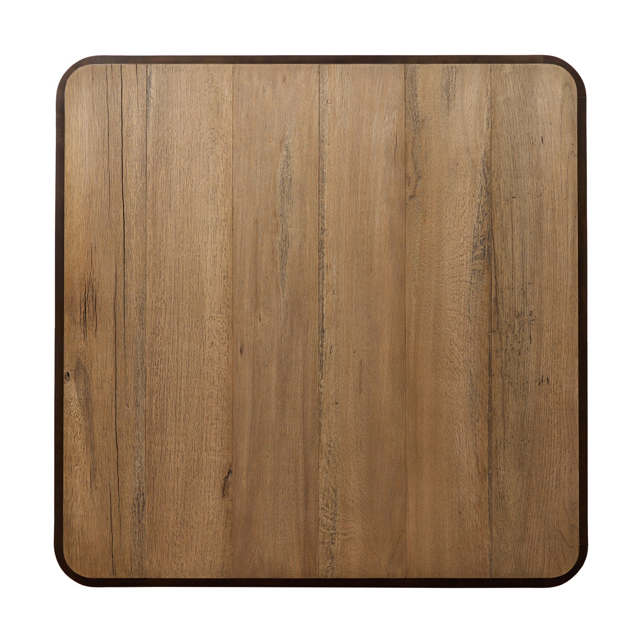 Four Hands Kipp Square Coffee Table — Burnt Bleached Oak Resawn-Rust Aluminum-Black Pine