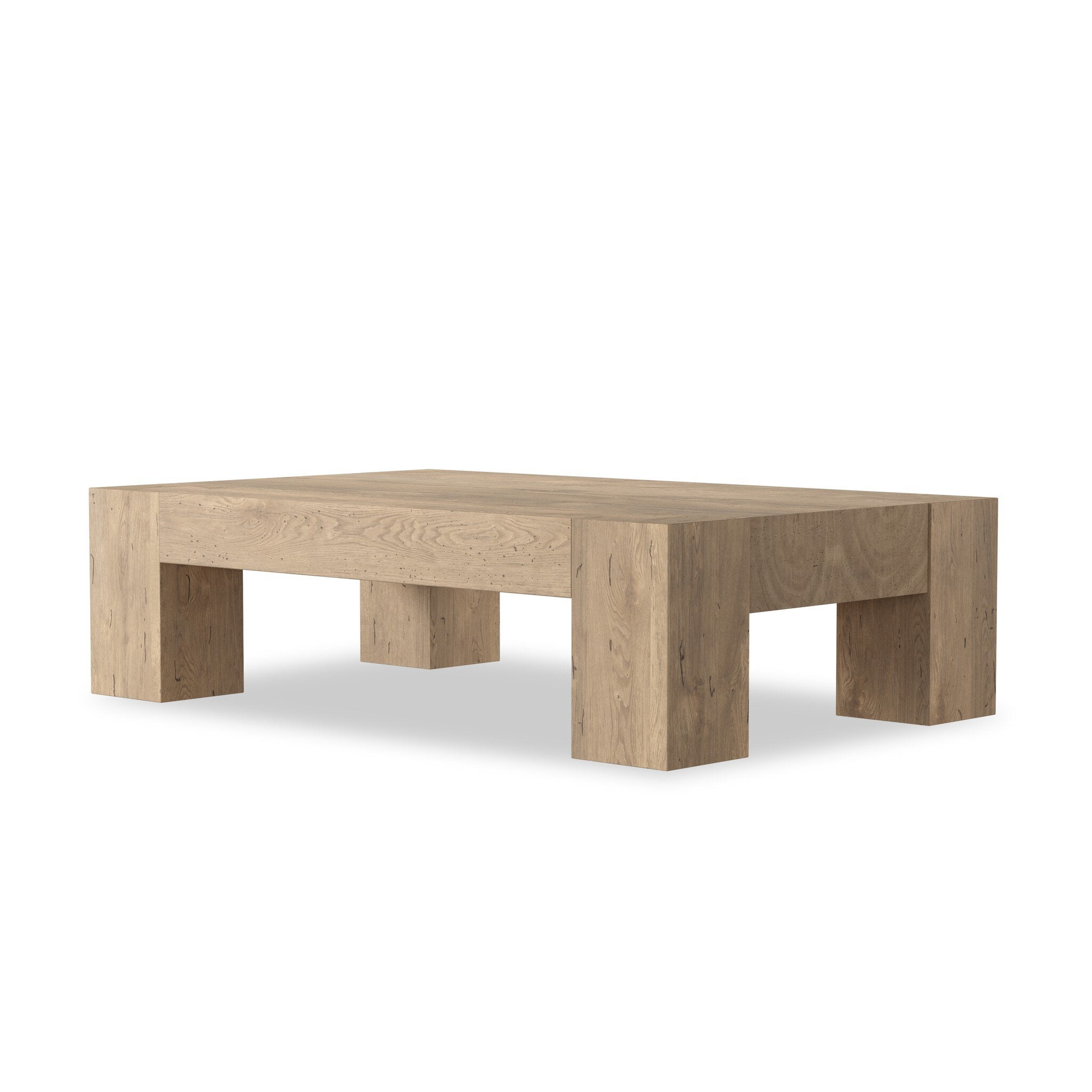 Four Hands Abaso Rectangular Coffee Table — Whitewash Rustic Wormwood Oak-Smoked Oak Veneer