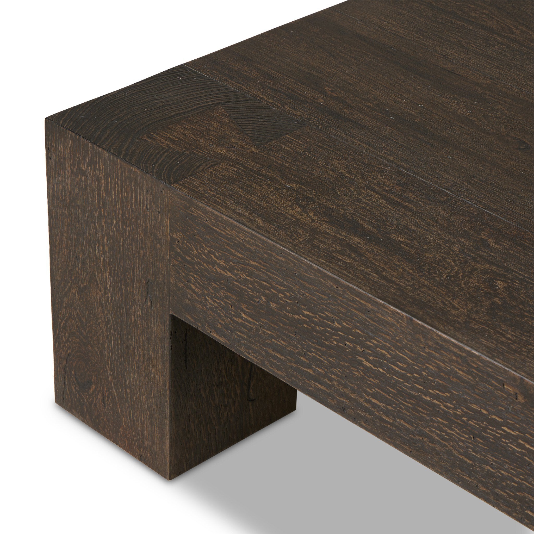Four Hands Abaso Rectangular Coffee Table — Ebony Rustic Wormwood Oak-Smoked Oak Veneer