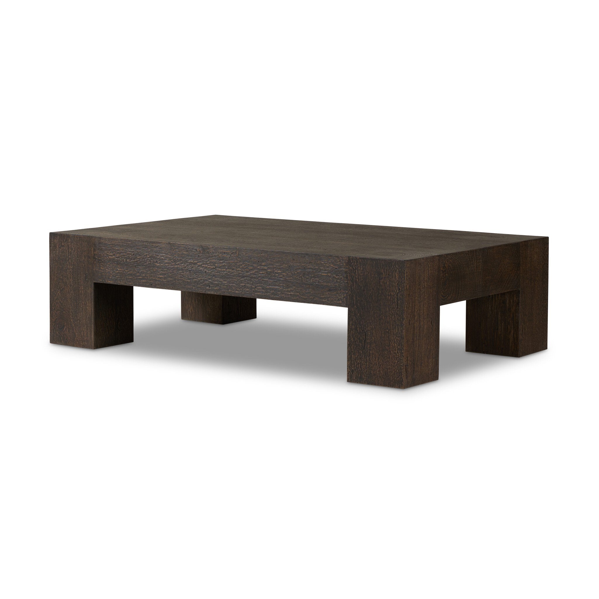 Four Hands Abaso Rectangular Coffee Table — Ebony Rustic Wormwood Oak-Smoked Oak Veneer