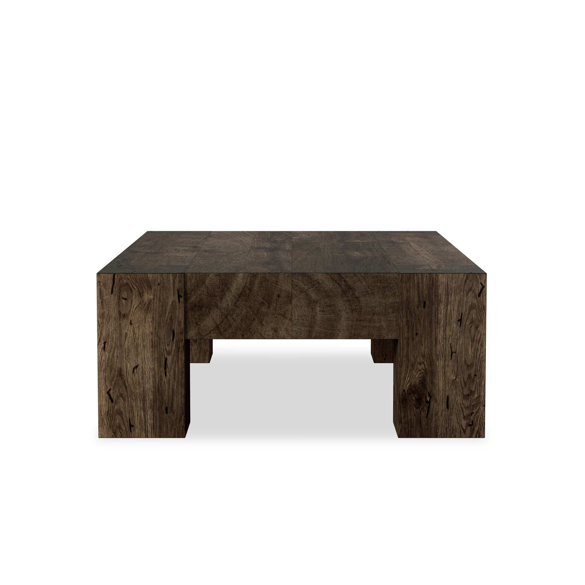 Four Hands Abaso Rectangular Coffee Table — Ebony Rustic Wormwood Oak-Smoked Oak Veneer