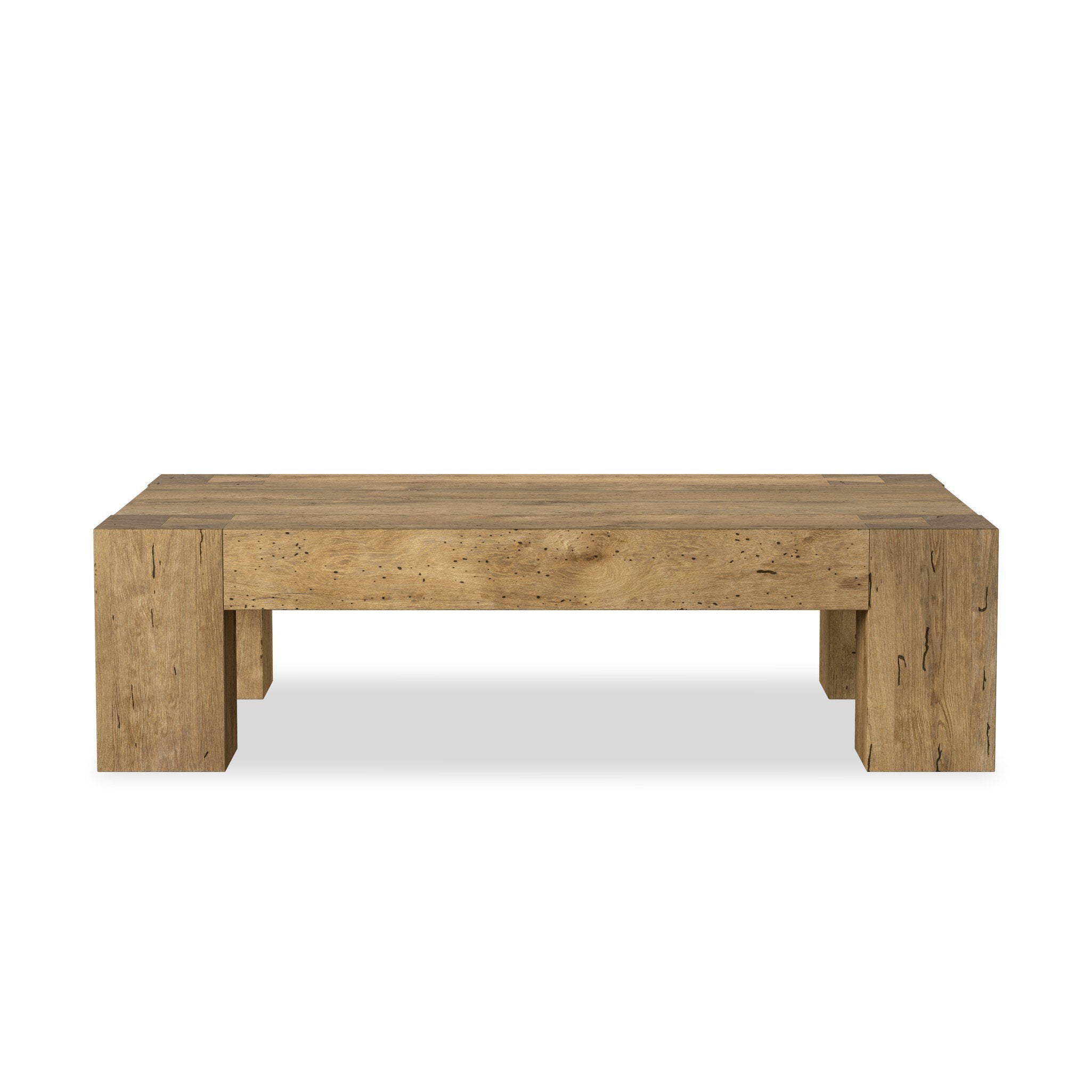 Four Hands Abaso Rectangular Coffee Table — Rustic Wormwood Oak-Smoked Oak Veneer