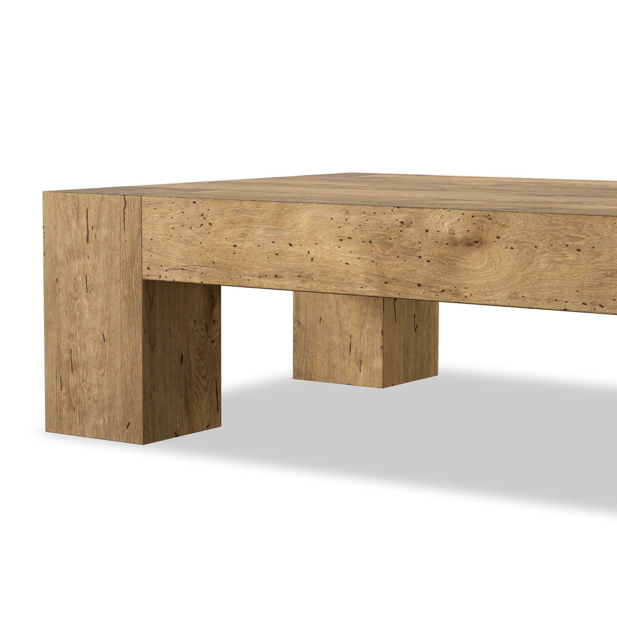 Four Hands Abaso Rectangular Coffee Table — Rustic Wormwood Oak-Smoked Oak Veneer