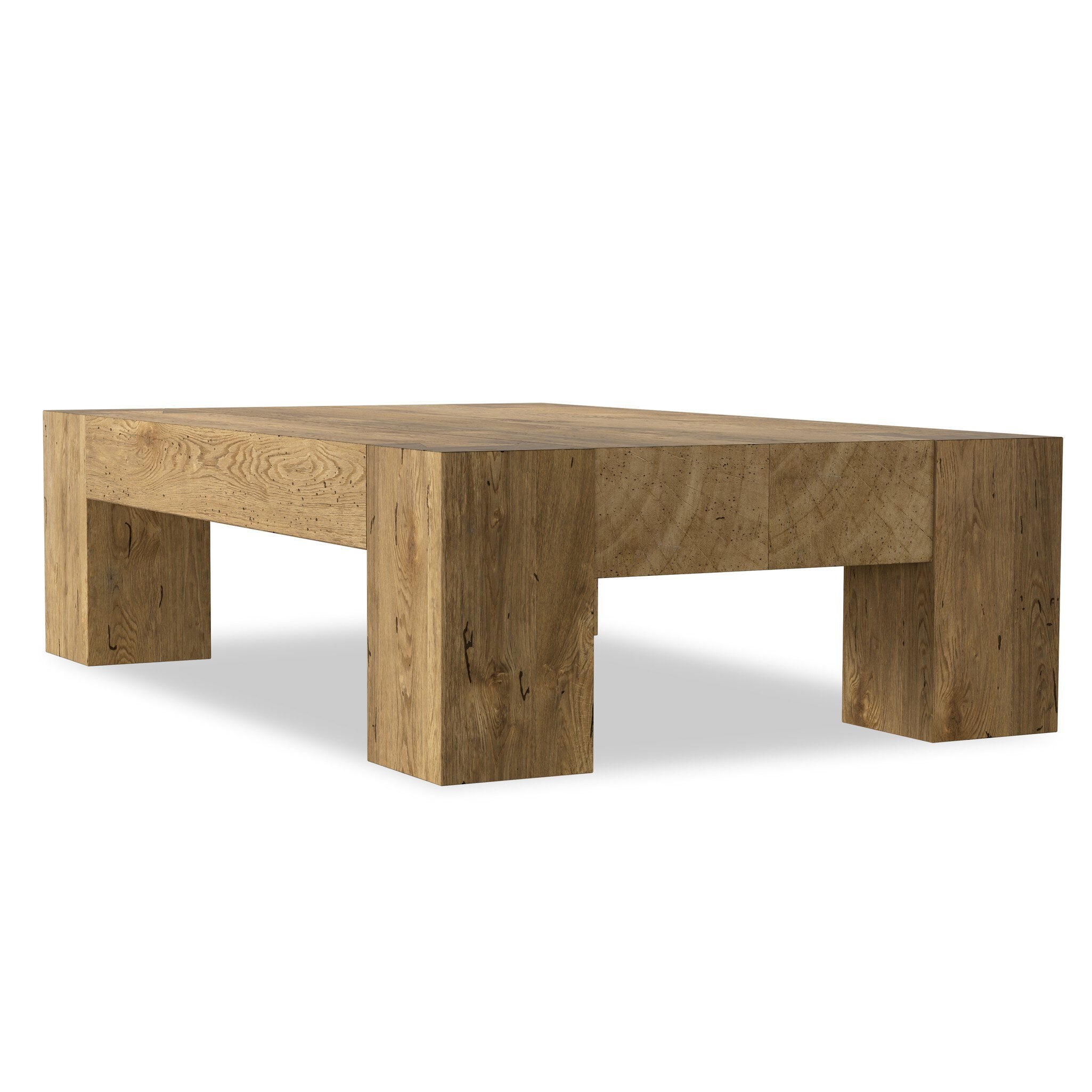 Four Hands Abaso Rectangular Coffee Table — Rustic Wormwood Oak-Smoked Oak Veneer