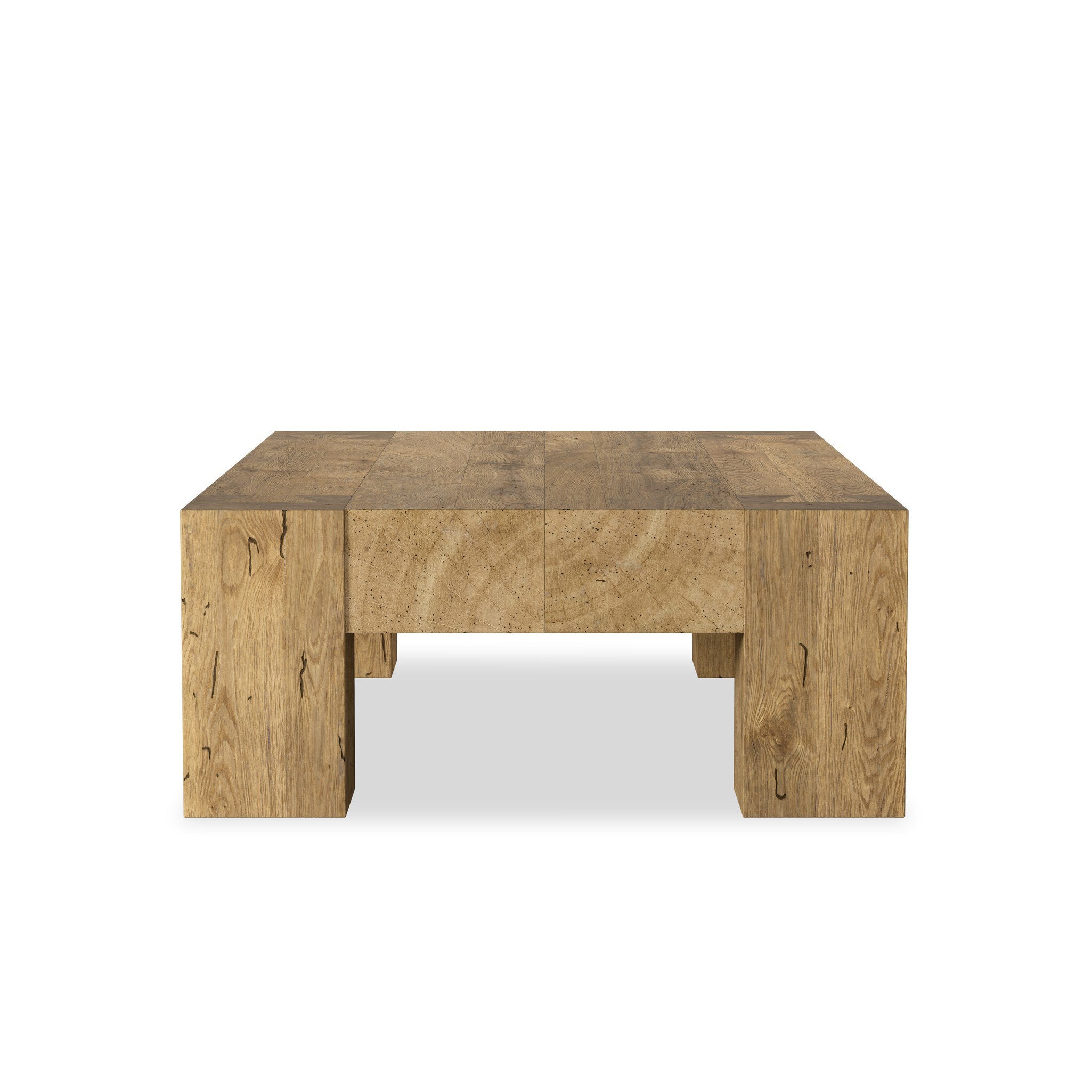 Four Hands Abaso Rectangular Coffee Table — Rustic Wormwood Oak-Smoked Oak Veneer