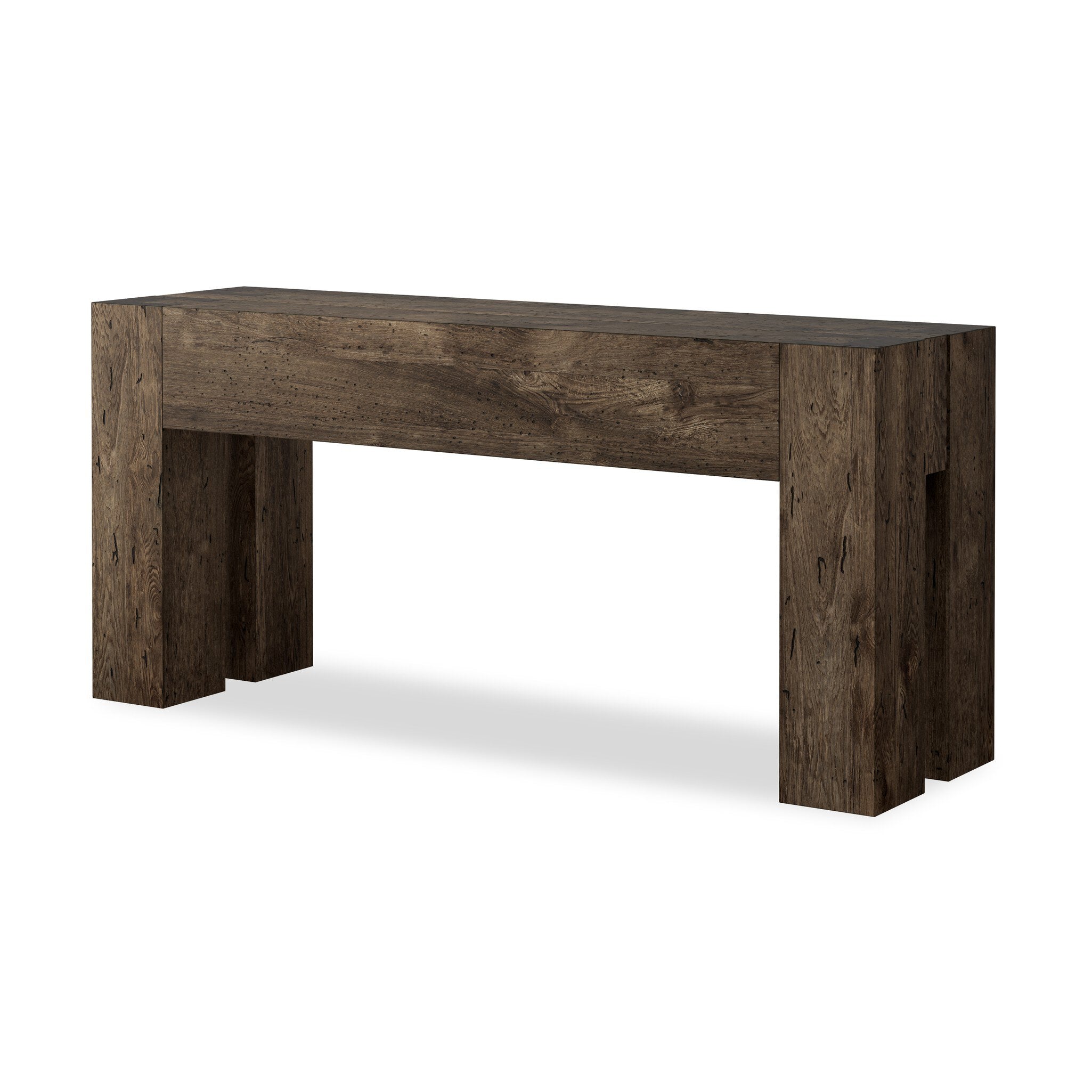 Four Hands Abaso Console Table — Ebony Rustic Wormwood Oak-Smoked Oak Veneer
