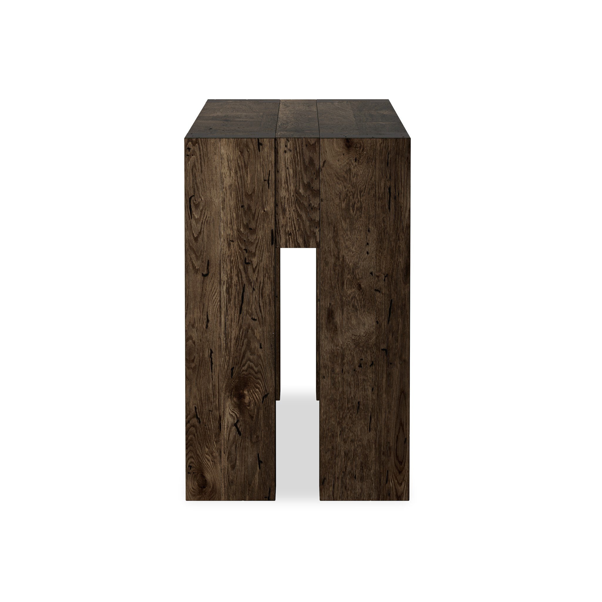 Four Hands Abaso Console Table — Ebony Rustic Wormwood Oak-Smoked Oak Veneer