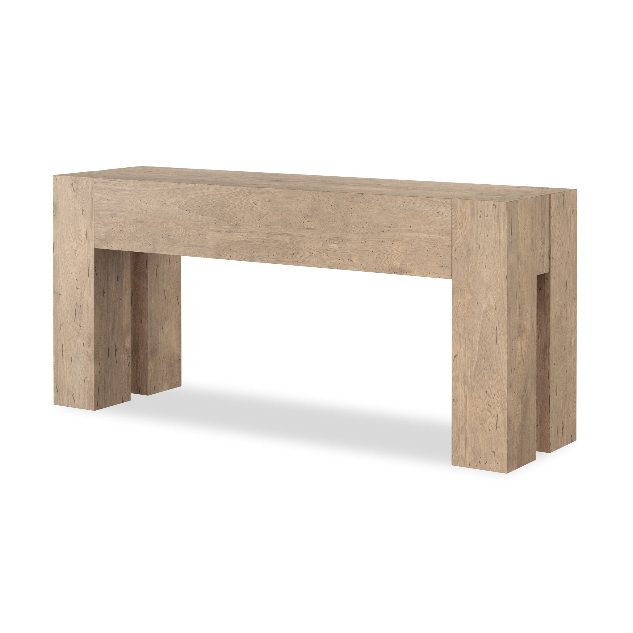 Four Hands Abaso Console Table — 255536-003- Whitewash Rustic Wormwood Oak-Smoked Oak Veneer