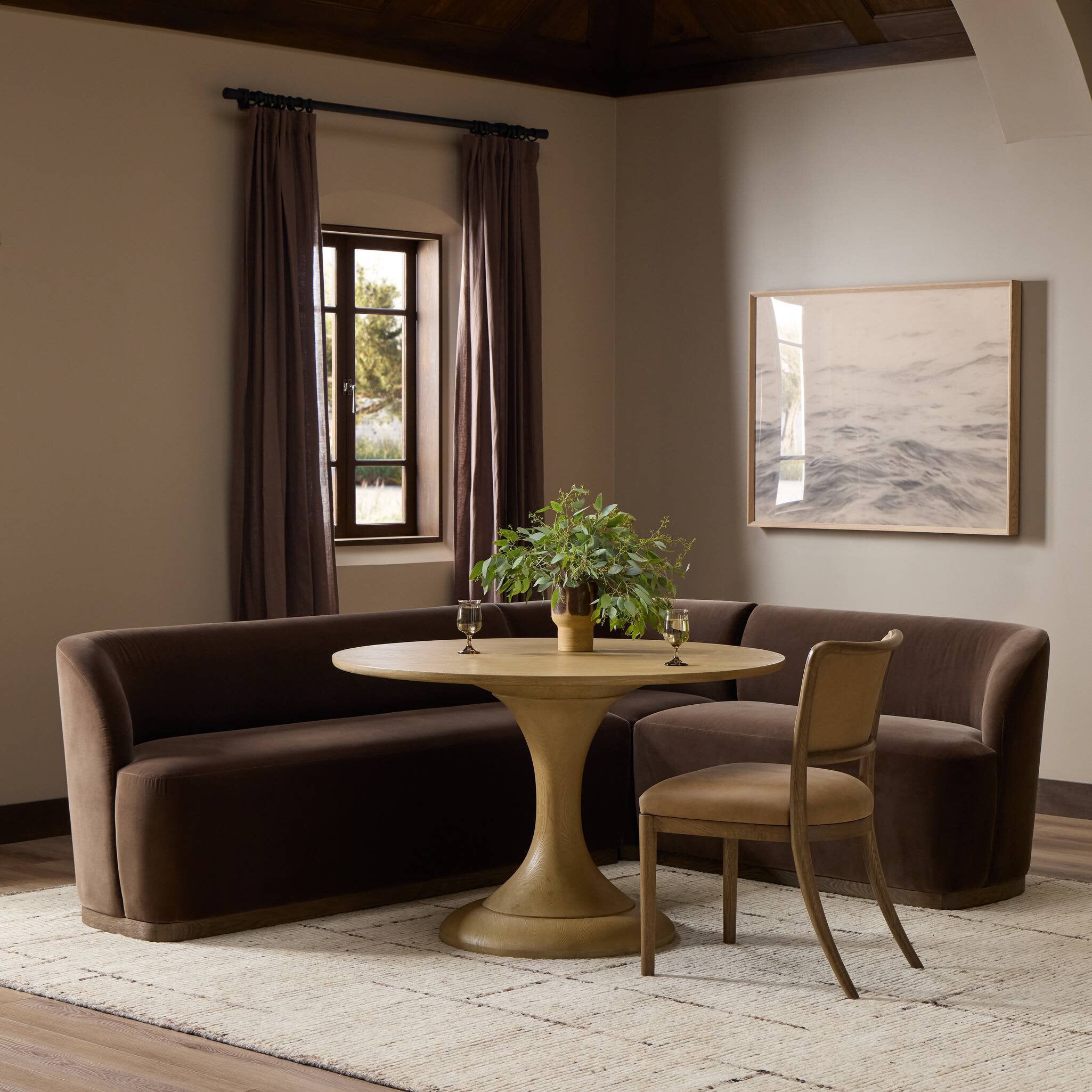 Four Hands Dorset Banquette L-Shape — Surrey Mink-Weathered Oak