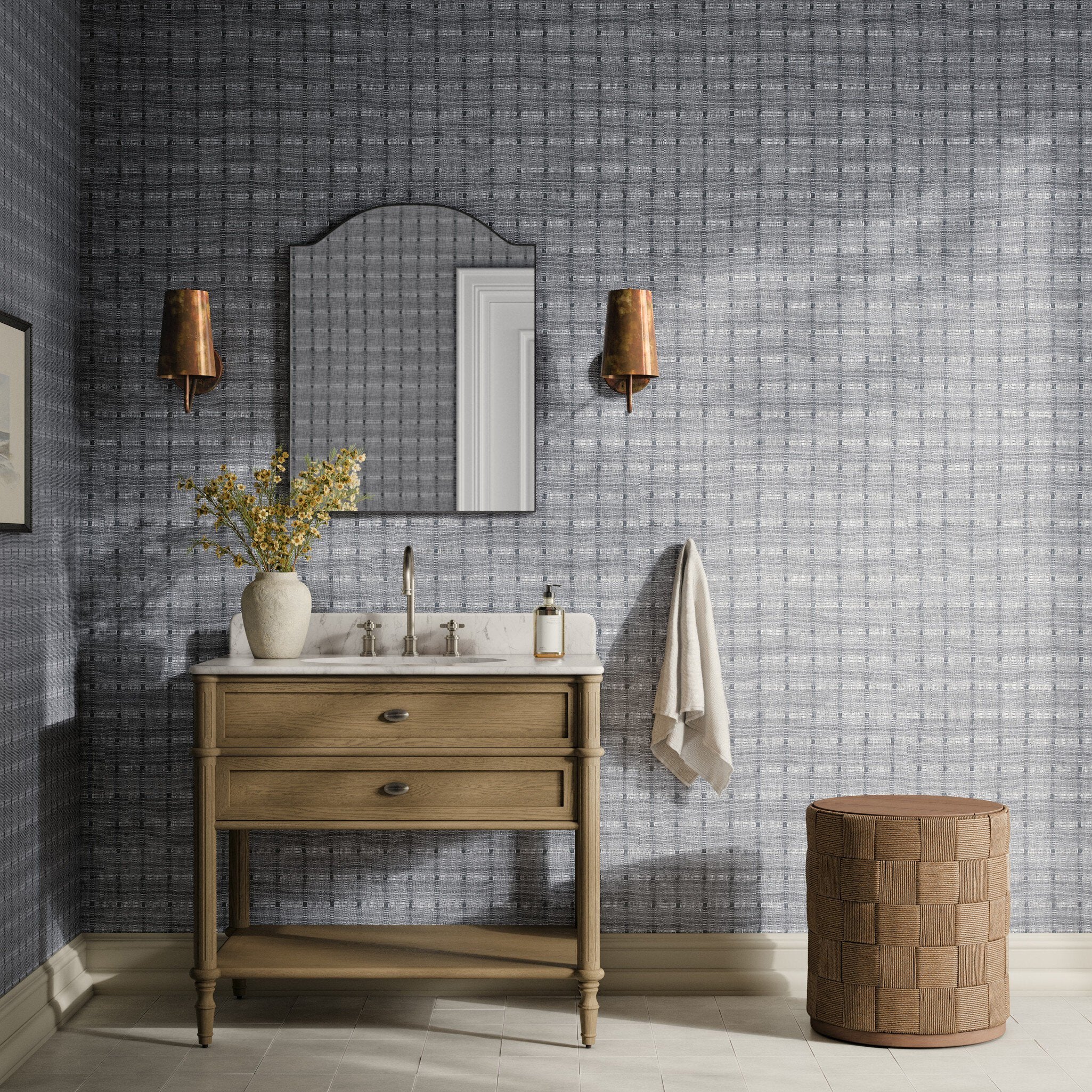Four Hands Dobby Grasscloth Wallpaper by FH Art Studio — 255821-005 - 12.0x8.0-Dobby - Night-12"x8"