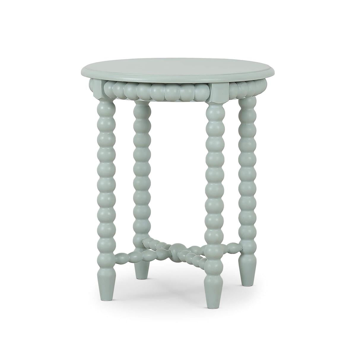 Bramble Cholet Round End Table — Vintage Fennel Green / Light Distressed