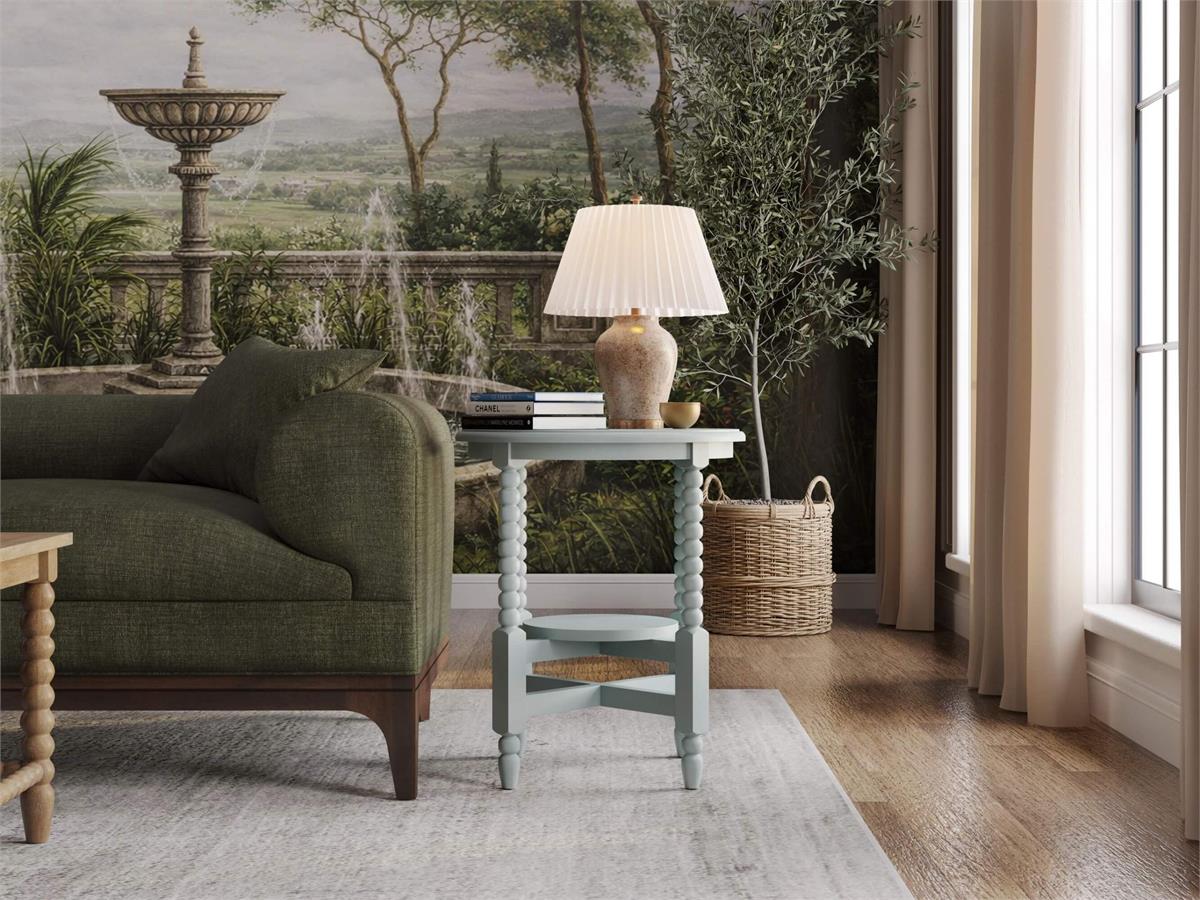Bramble Cholet Round End Table — Vintage Fennel Green / Light Distressed