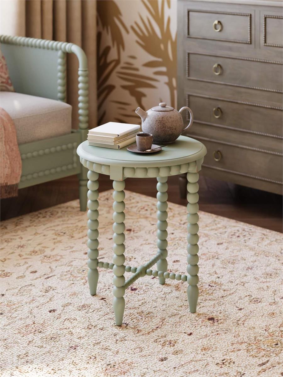 Bramble Cholet Round End Table — Vintage Fennel Green / Light Distressed