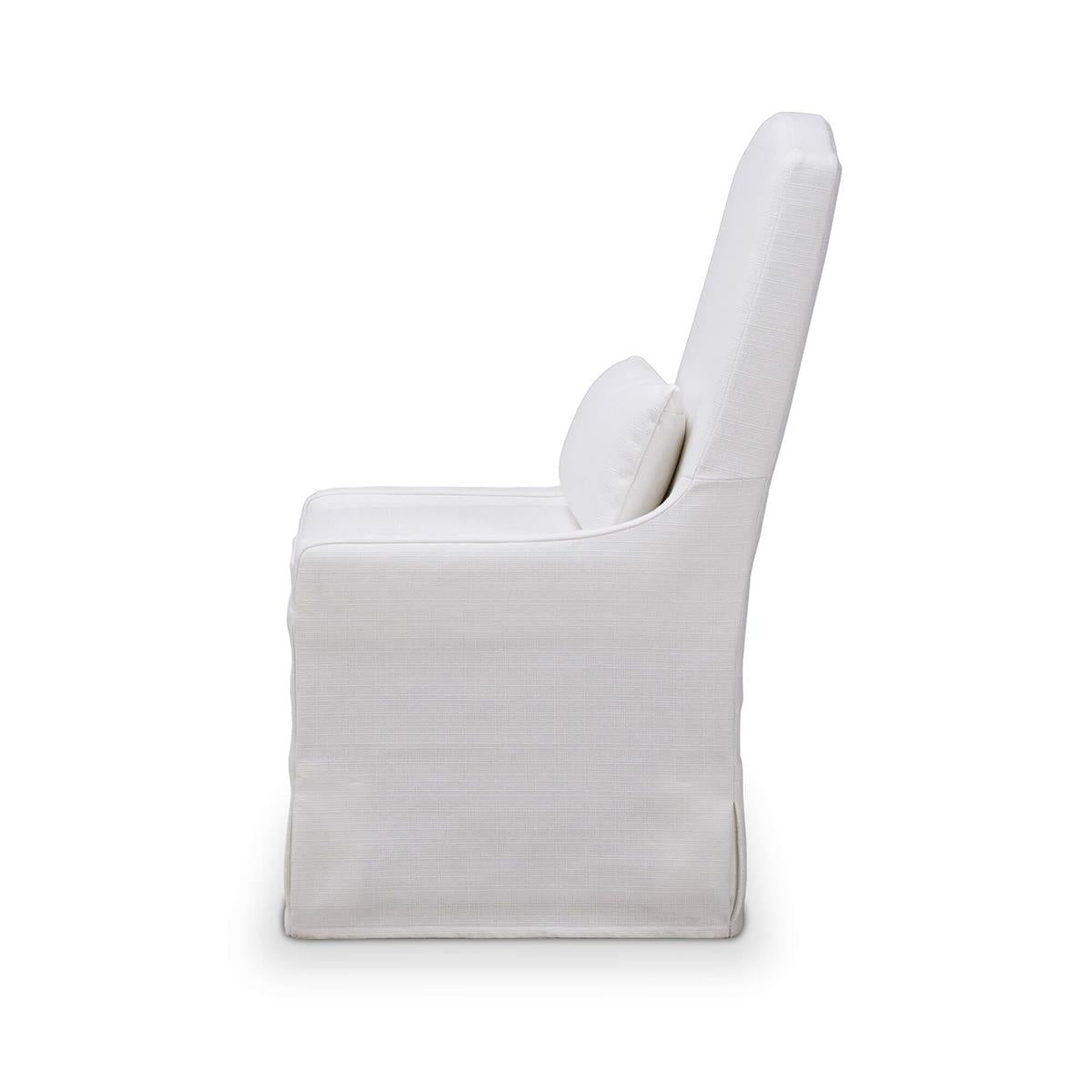 Bramble Sierra Slipcovered Dining Chair w/ Castors w/ Arctic White Performance Fabric — Arctic