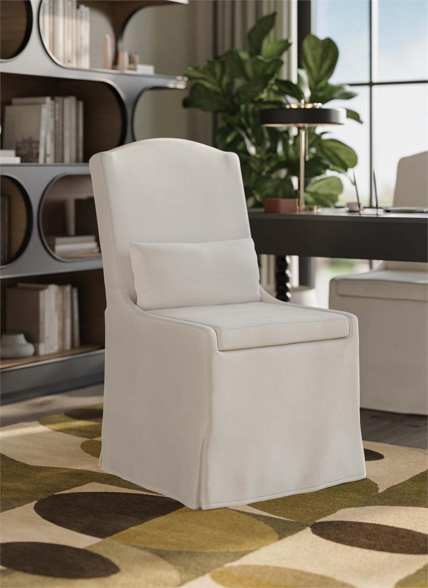 Bramble Sierra Slipcovered Dining Chair w/ Castors w/ Arctic White Performance Fabric — Arctic