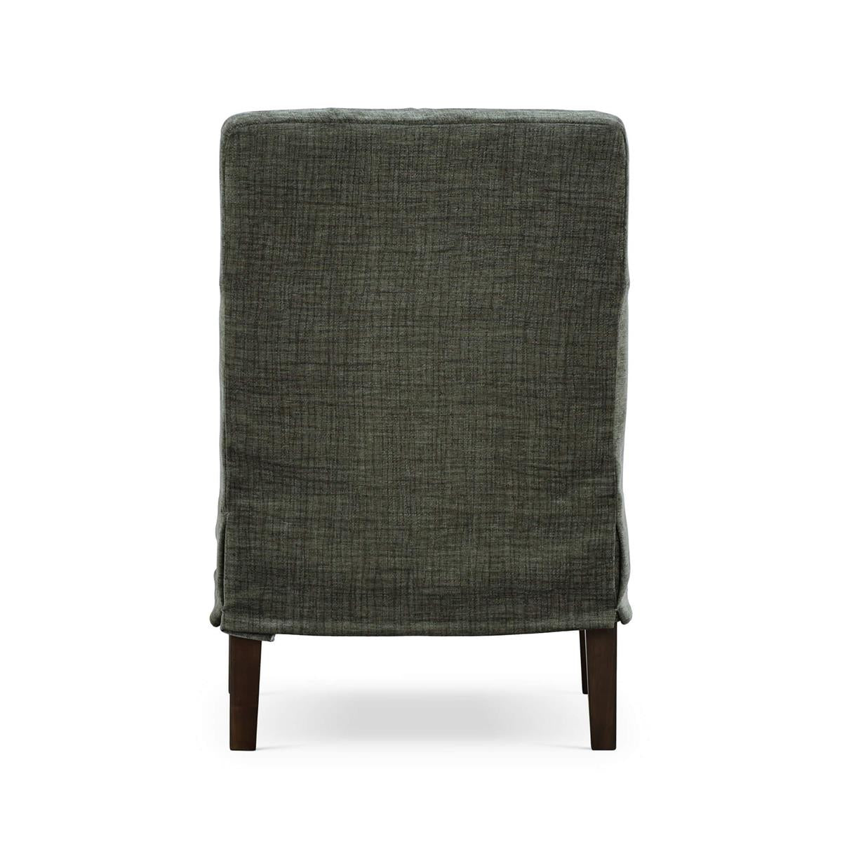 Bramble Bilboa Slipcovered Arm Dining Chair — Dark Walnut / Thames Moss Green