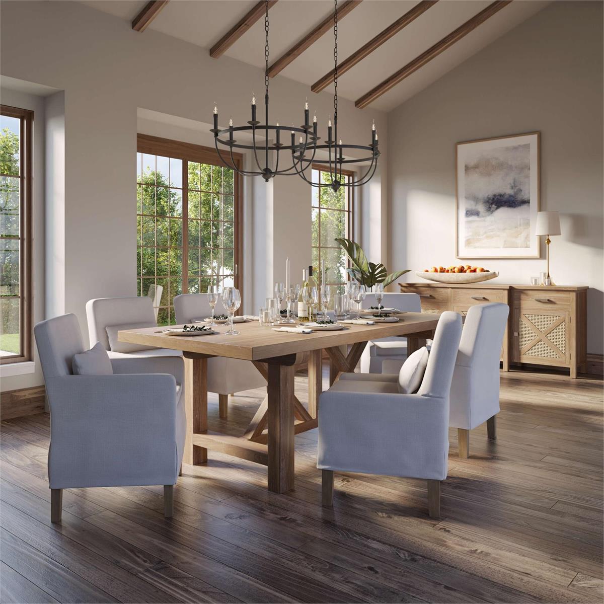 Bramble Bilboa Slipcovered Side Dining Chair — Arctic / Straw Wash