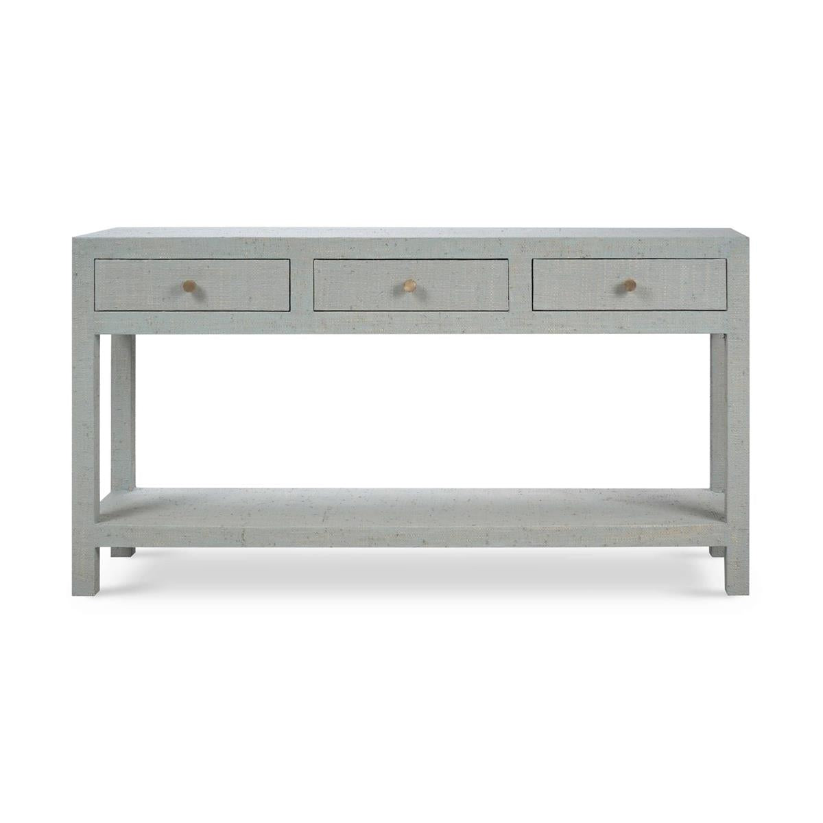 Bramble Kagu Console Table w/ Raffia — Raffia Pale Blue Wash