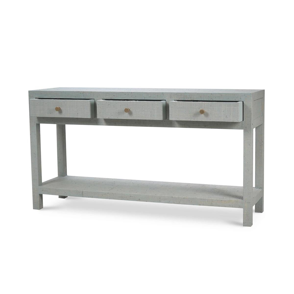 Bramble Kagu Console Table w/ Raffia — Raffia Pale Blue Wash