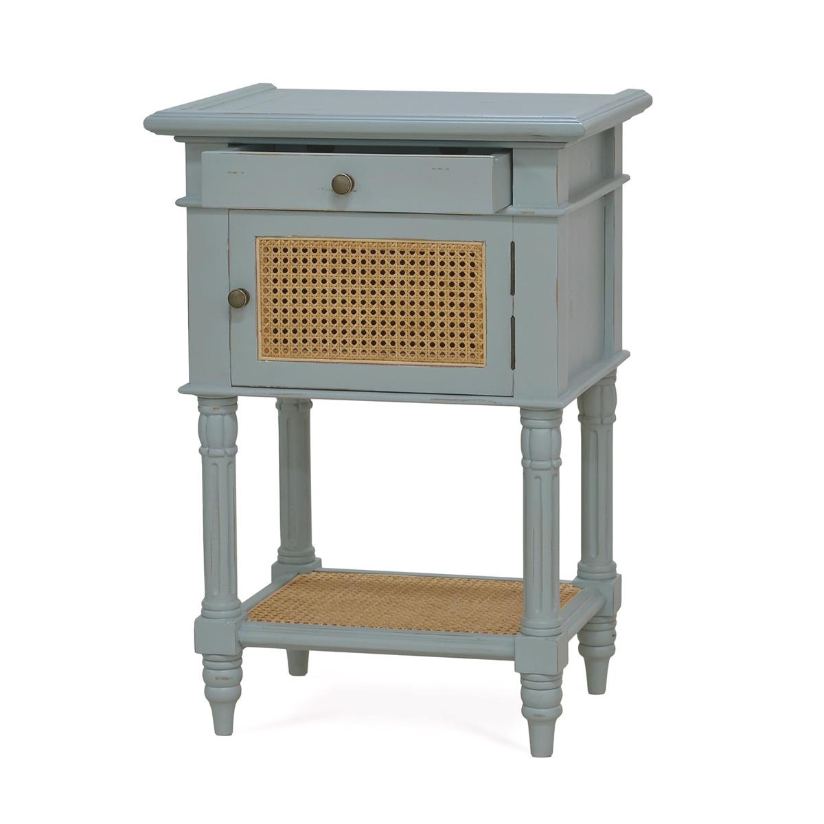 Bramble Montego Square End Table — Ocean Blue / Rattan Natural