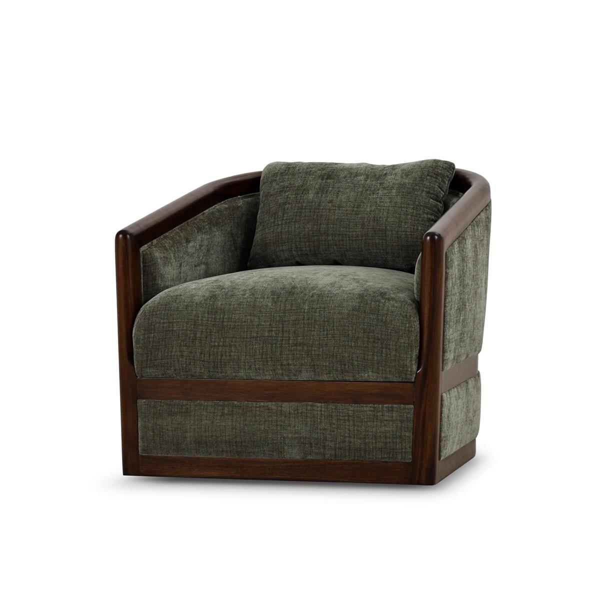 Bramble Aden Swivel Chair w/ Mahogany Frame — Matt Teak Brown / Thames Moss Green