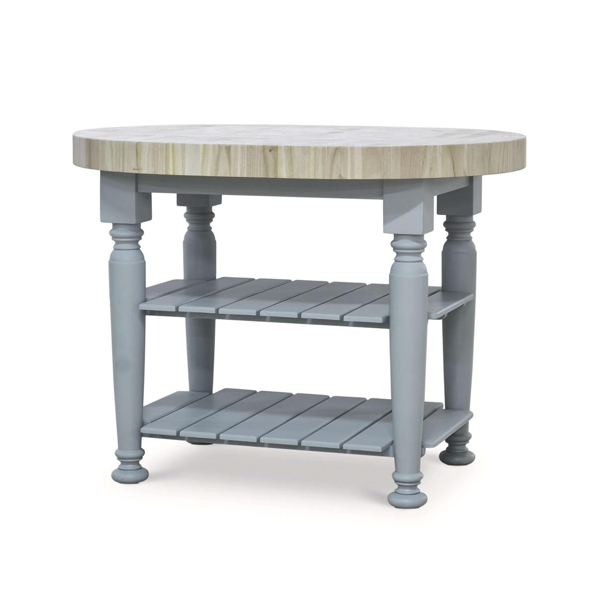 Bramble Farmhouse Butcher Block Kitchen Island — Pale Blue / RAW