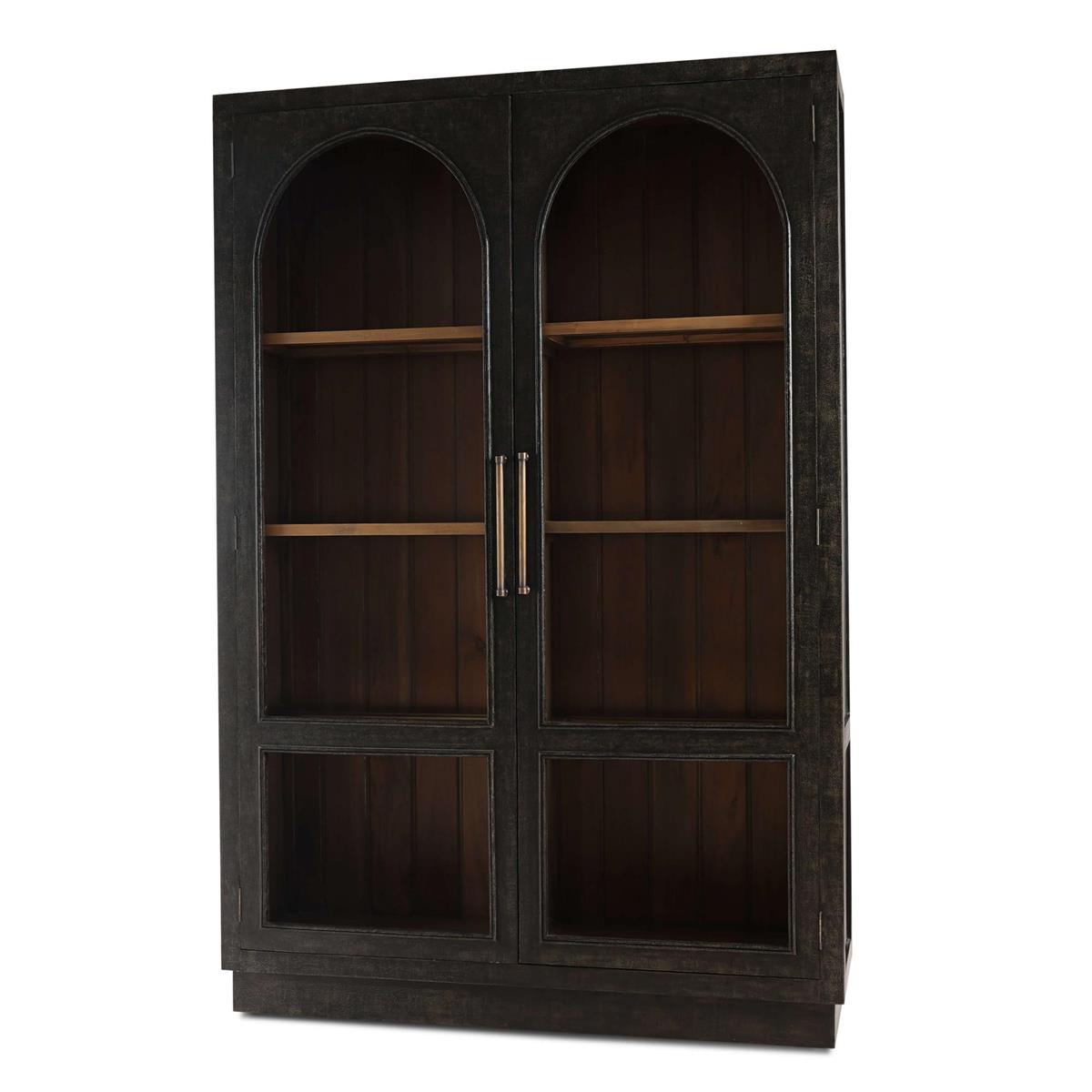 Bramble Vannes 2 Door Display Cabinet w/ Glass Shelves — Vintage Black / Straw Wash