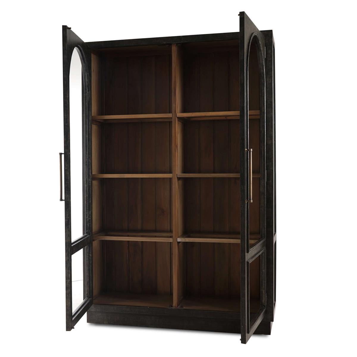 Bramble Vannes 2 Door Display Cabinet w/ Glass Shelves — Vintage Black / Straw Wash