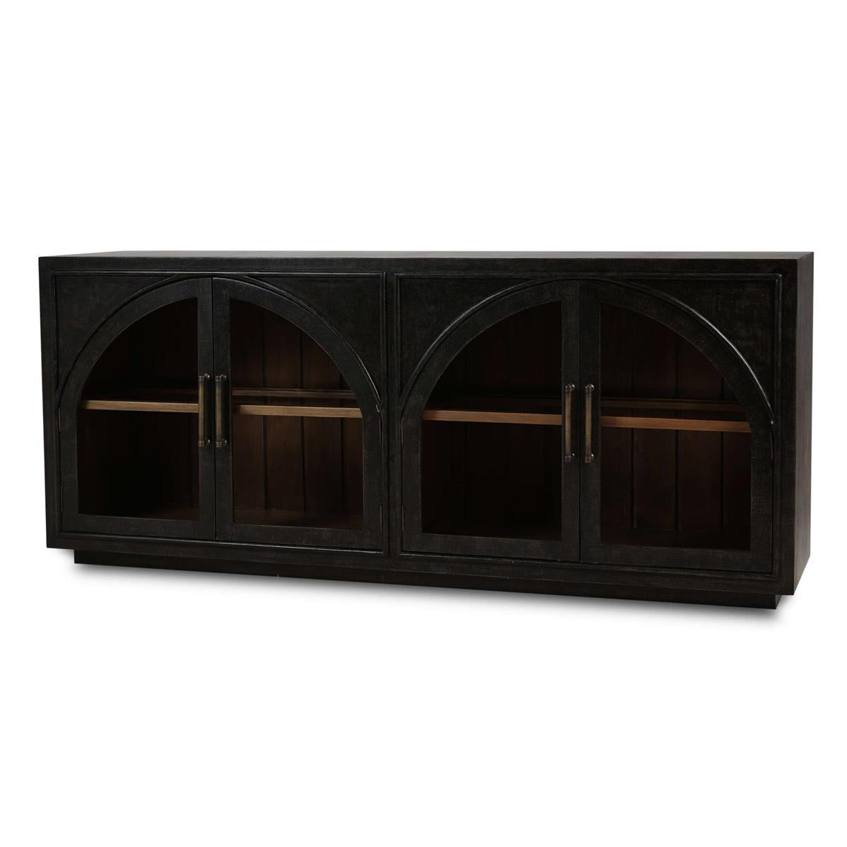 Bramble Vannes 4 Door Sideboard w/ Glass Shelves — Vintage Black / Straw Wash