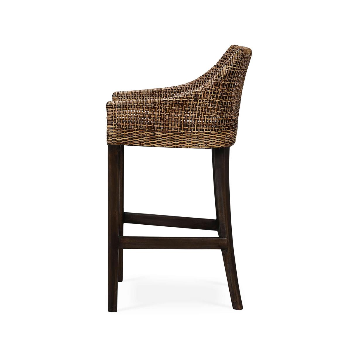 Bramble Savanah Rattan Counter Stool w/ Seat Cushion — Dark Walnut / Arctic