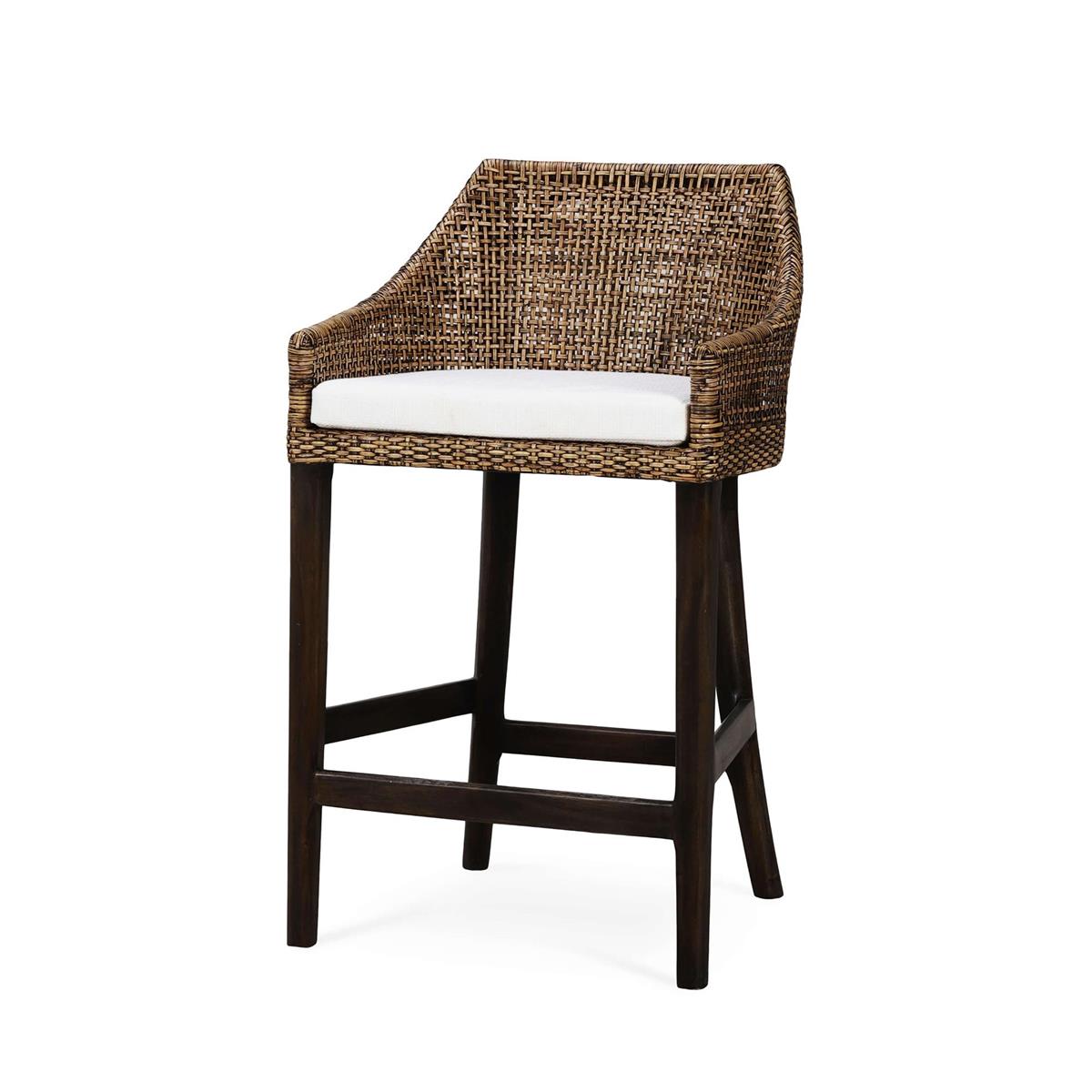Bramble Savanah Rattan Counter Stool w/ Seat Cushion — Dark Walnut / Arctic