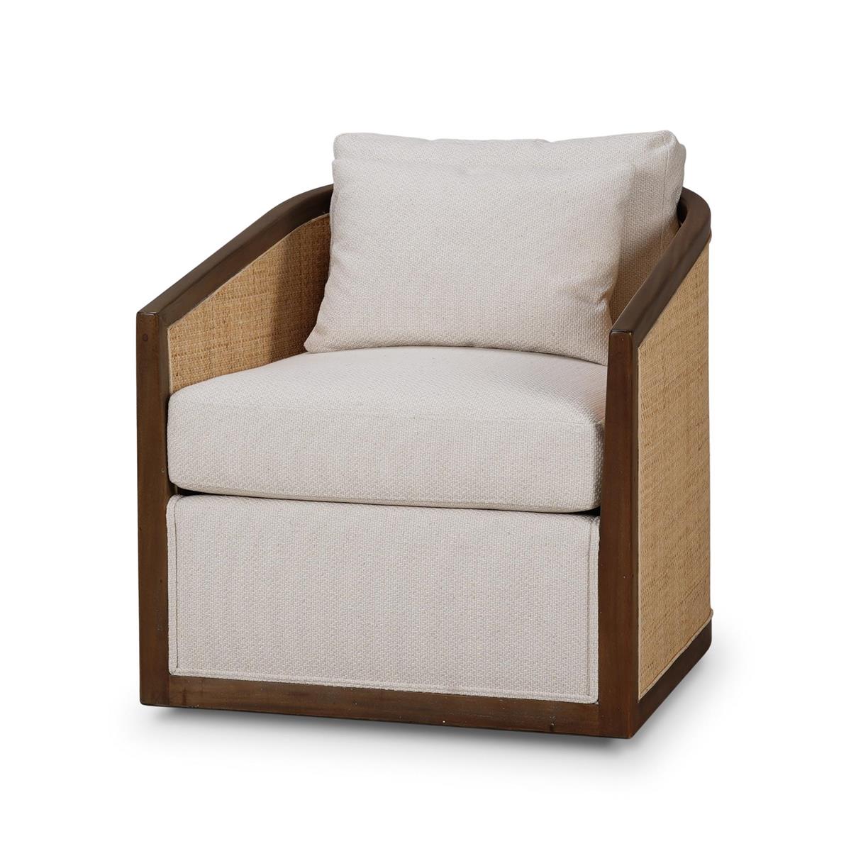 Bramble Willis Swivel Chair w/ Mahogany Frame & Rattan — Straw Wash / Dinara Natural
