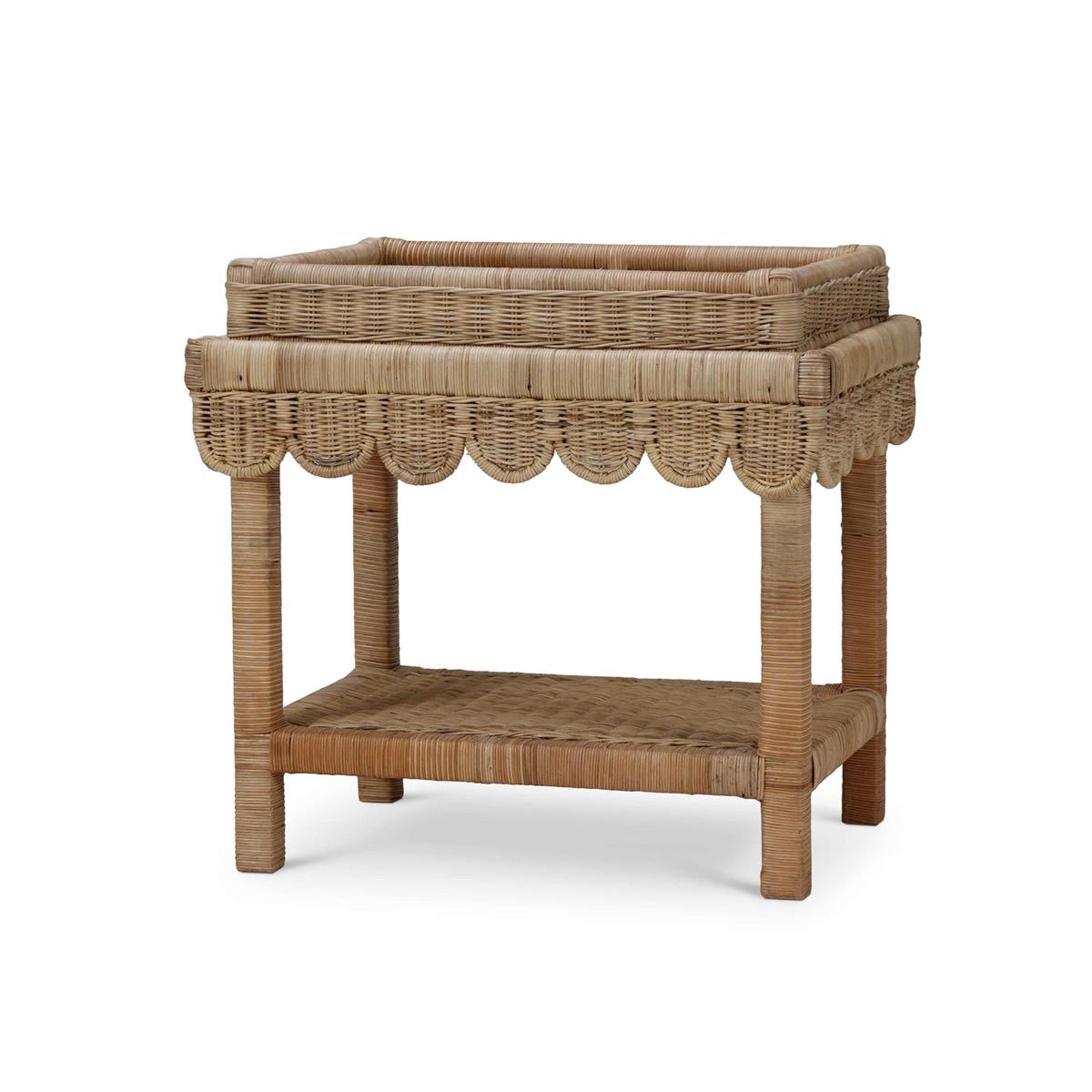 Bramble Scallop Rattan Side Table
w/ Tray in Natural — Rattan Natural