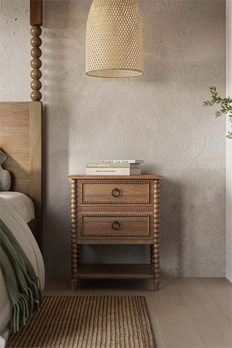 Bramble Cholet 2 Drawer Bedside Table w/ Shelf — Straw Wash