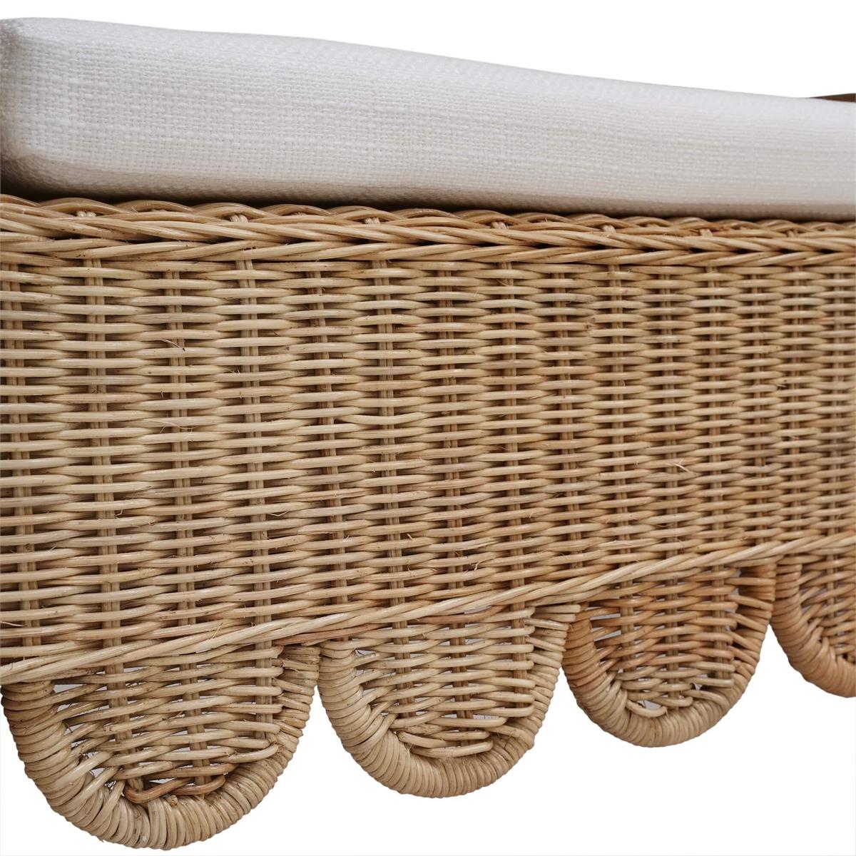 Bramble Newport Scalloped Rattan Bench — Rattan Natural / Arctic