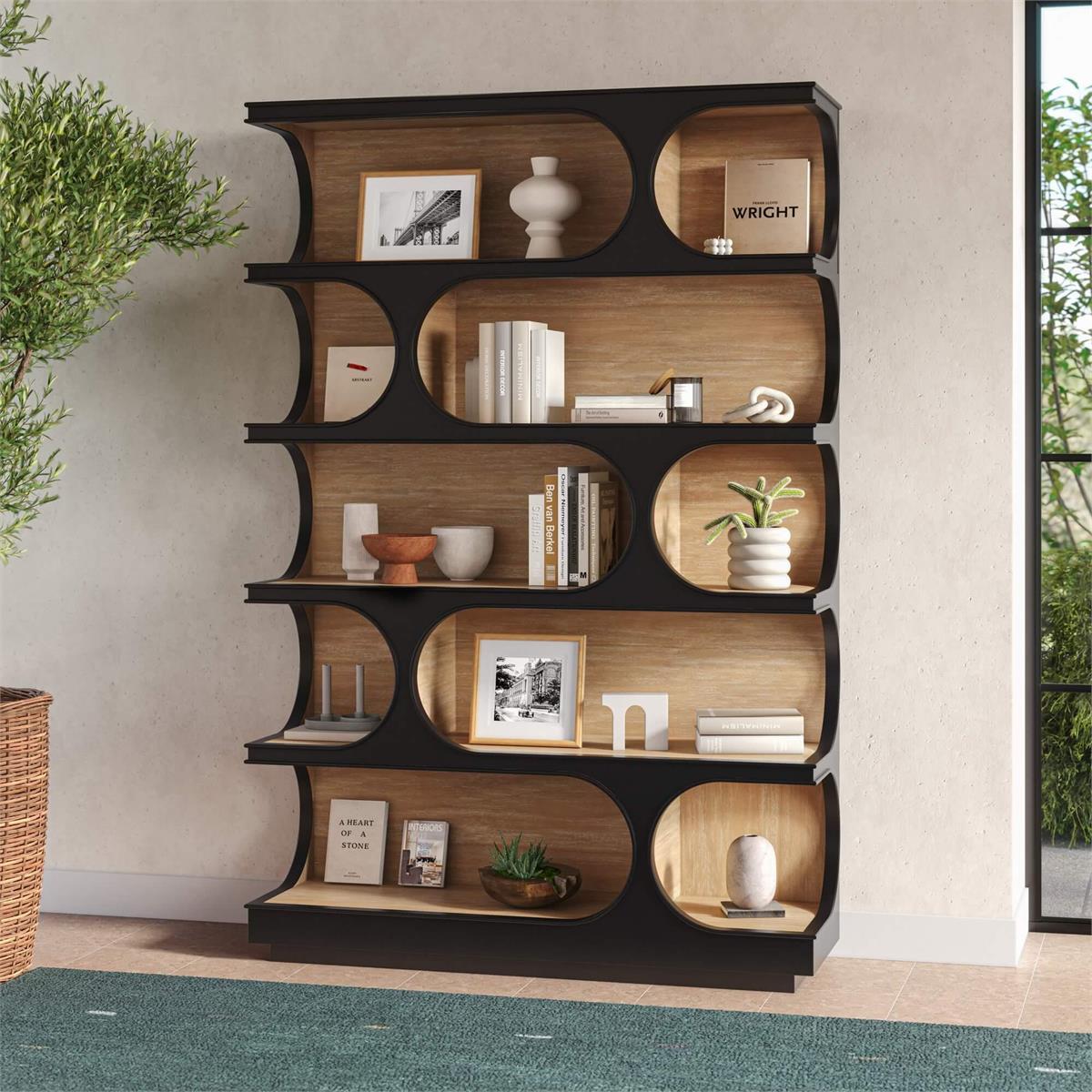 Bramble Vannes Crescent Bookcase — Batavia Black / Sandbar