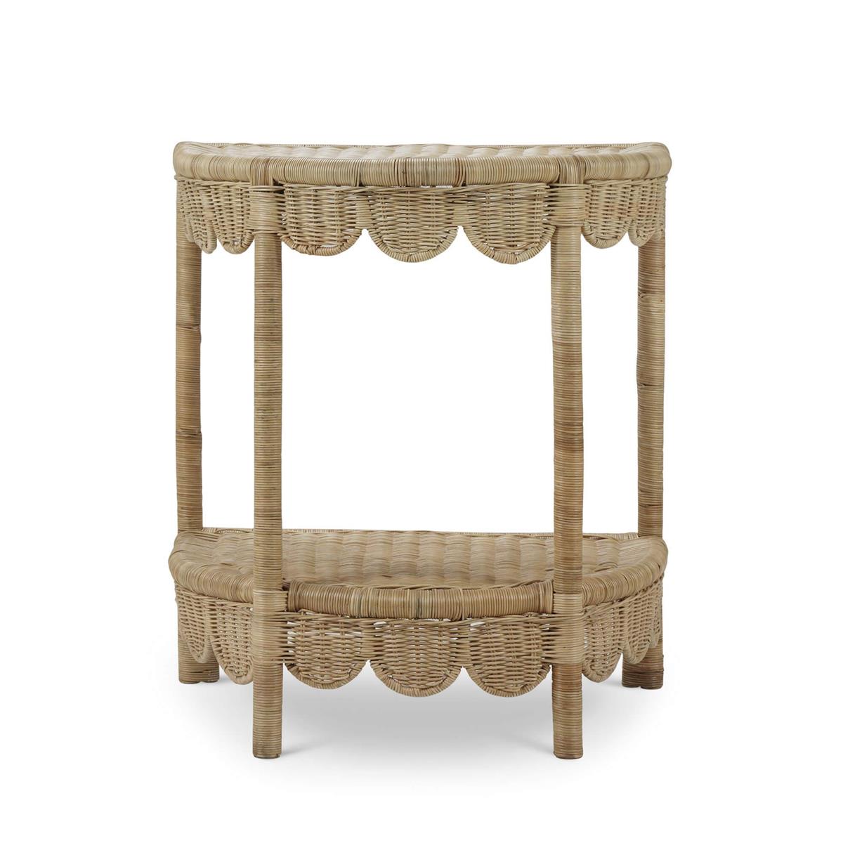 Bramble Scalloped Half Round Rattan Side Table — Rattan Natural
