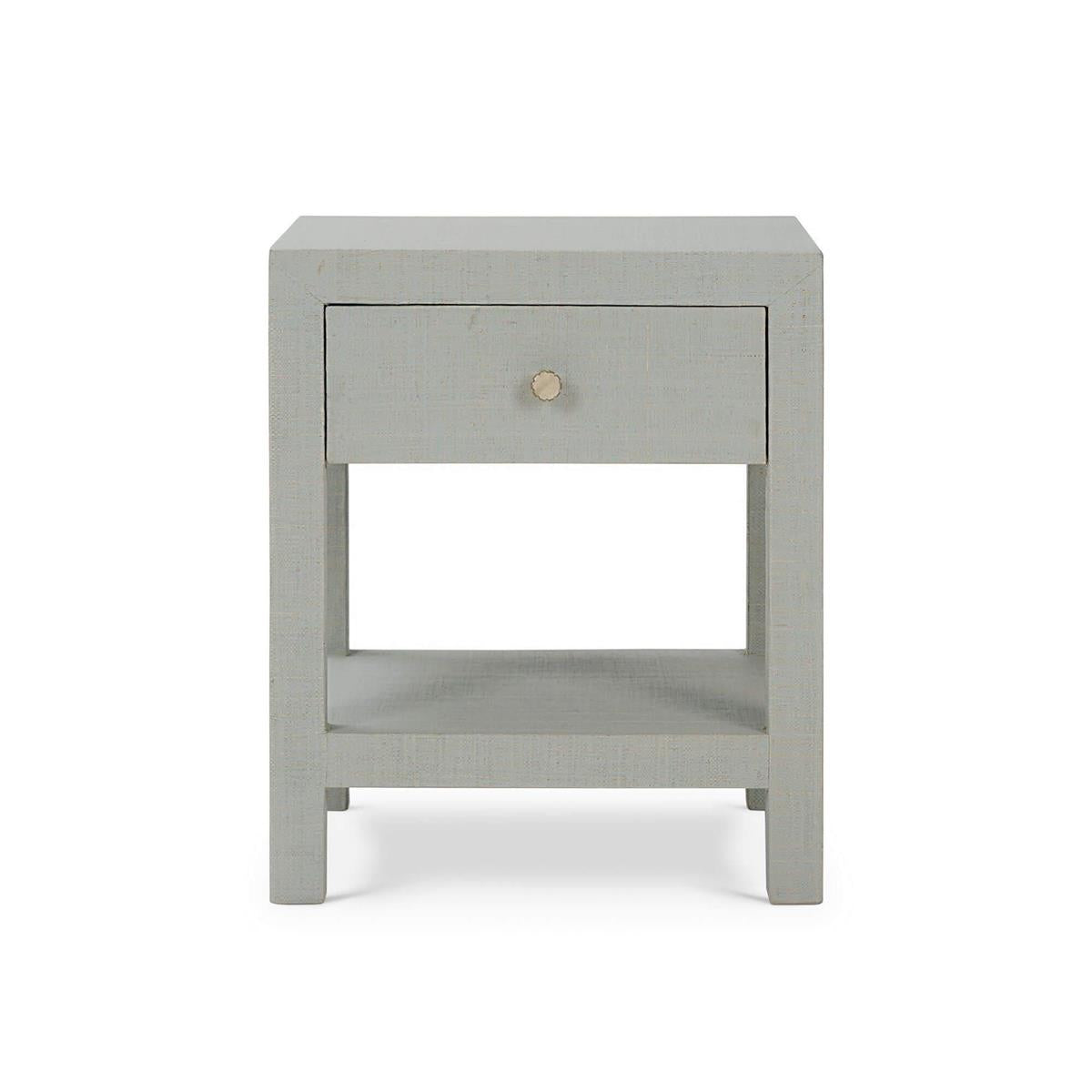 Bramble Kagu 1 Drawer Nightstand w/ Raffia — Raffia Pale Blue Wash