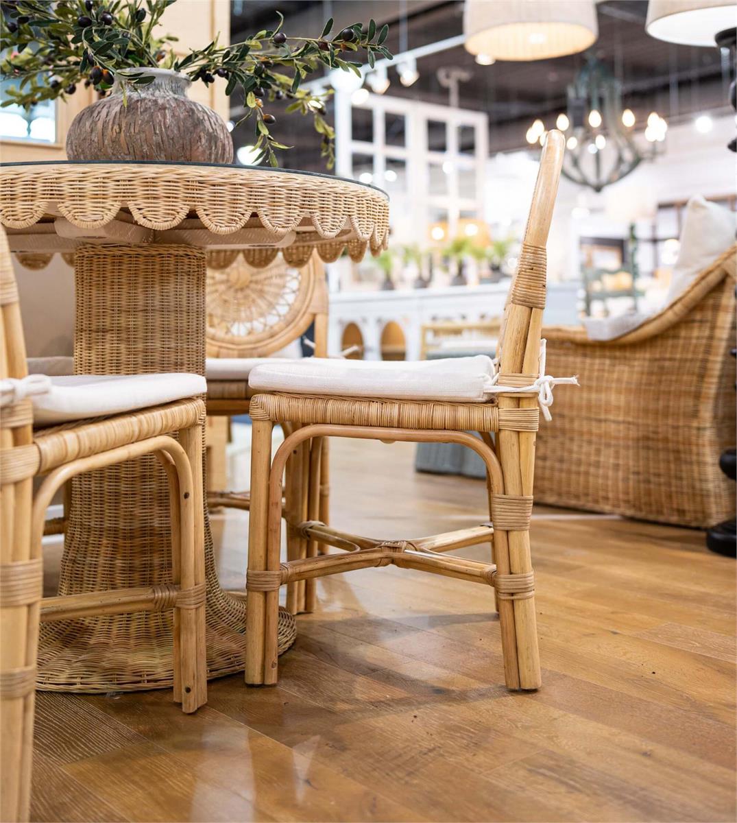 Bramble Scalloped Round Bistro Table w/ Tempered Glass — Rattan Natural