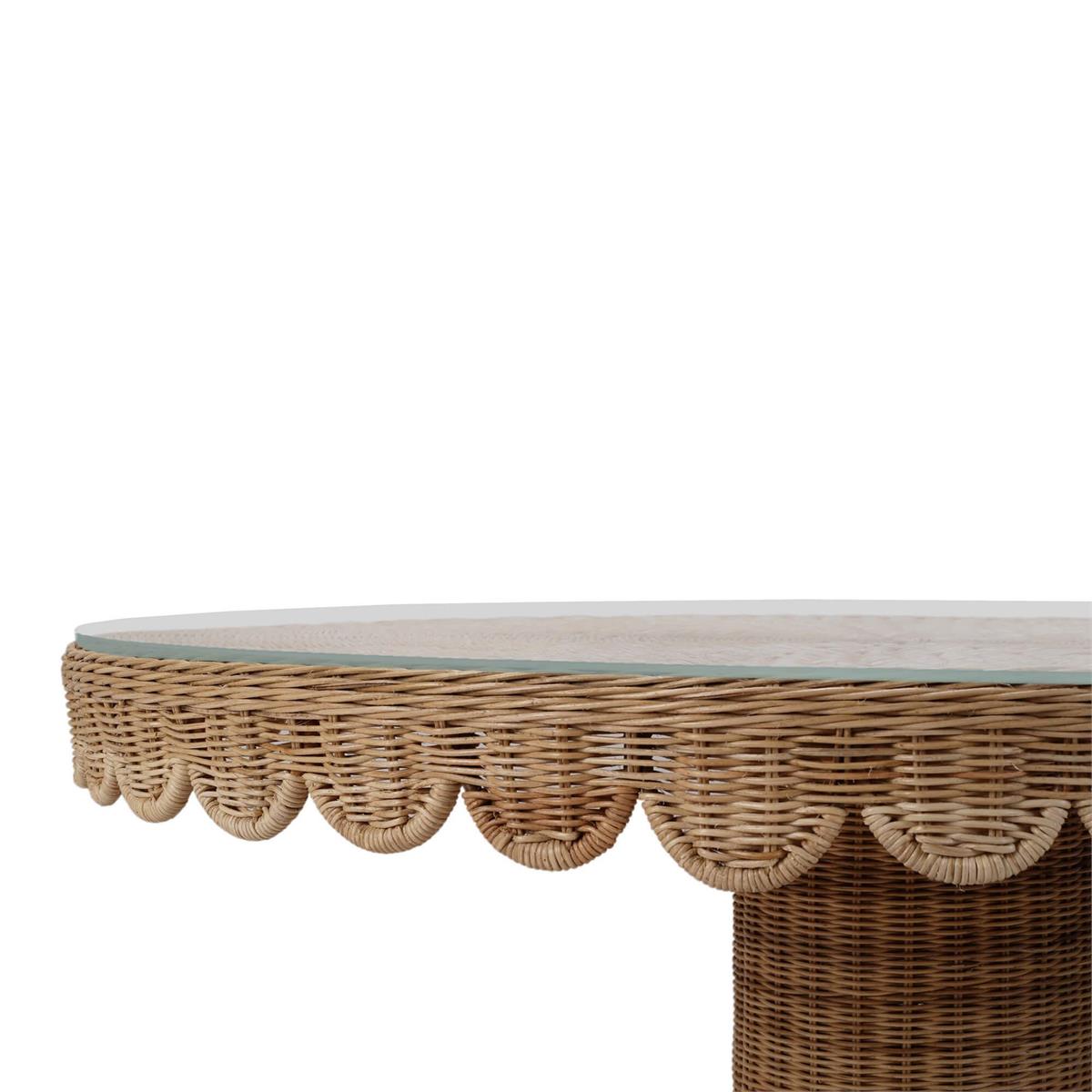 Bramble Scalloped Round Bistro Table w/ Tempered Glass — Rattan Natural