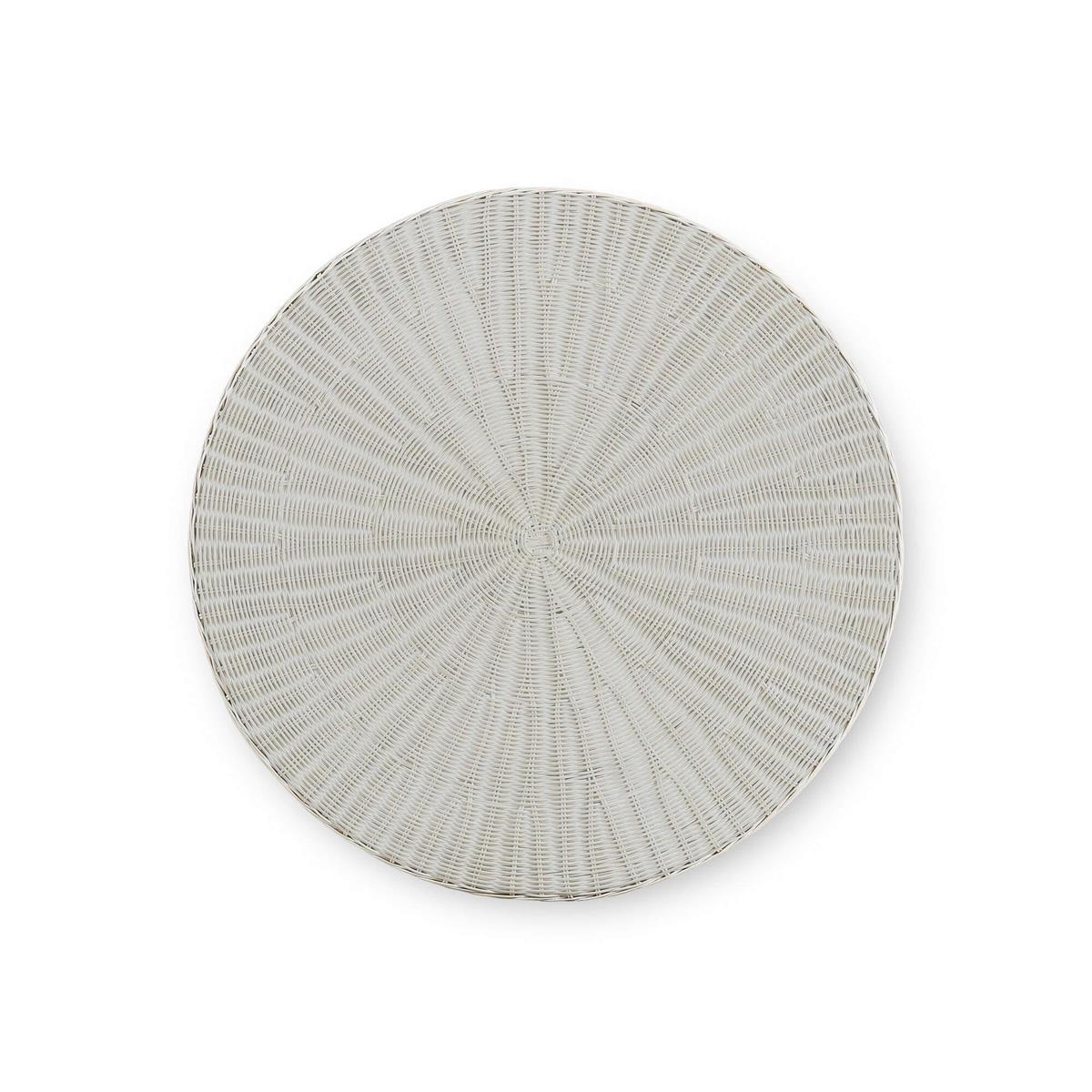 Bramble Scalloped Round Bistro Table w/ Tempered Glass — Rattan White Wash