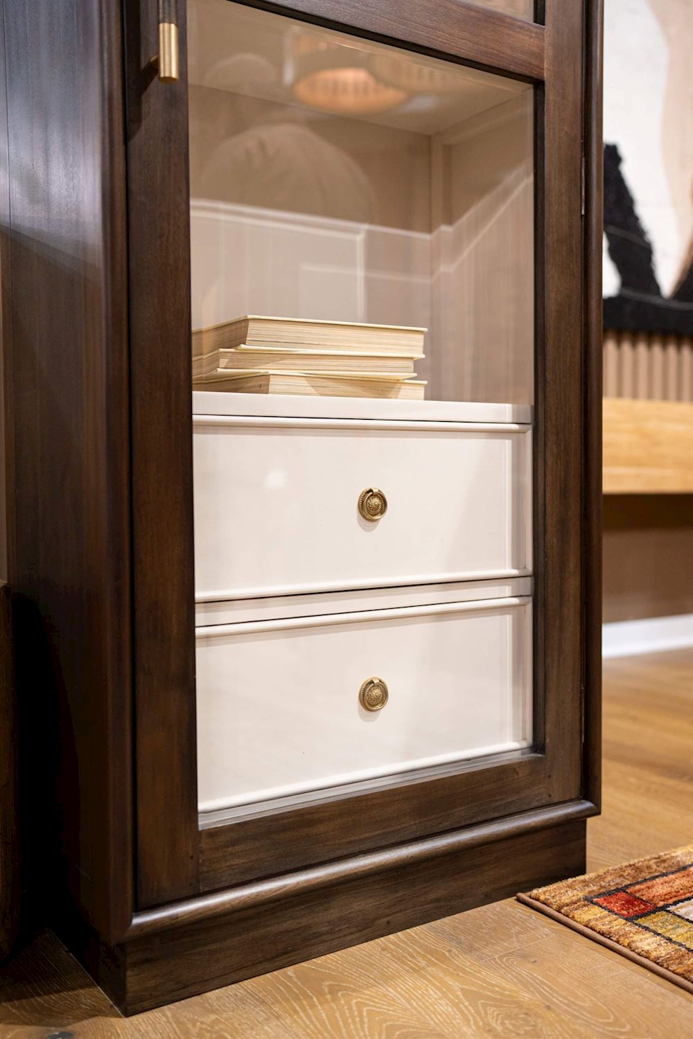 Bramble Vannes Single Door Display Cabinet — Dark Walnut / Putty