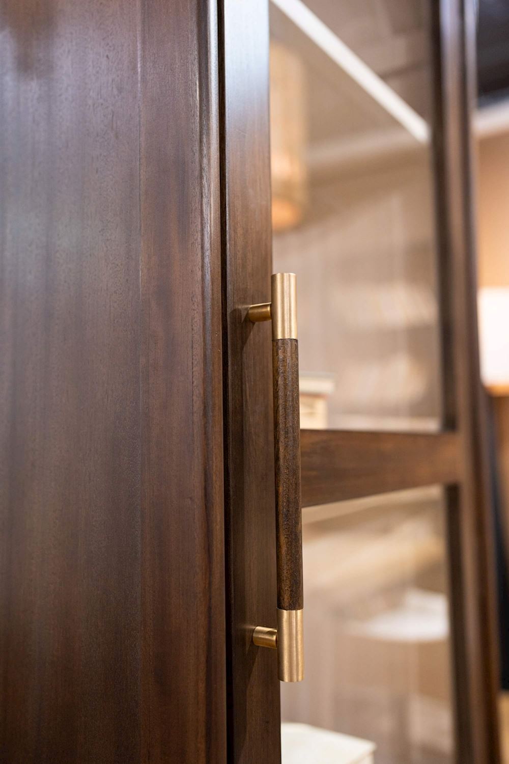 Bramble Vannes Single Door Display Cabinet — Dark Walnut / Putty
