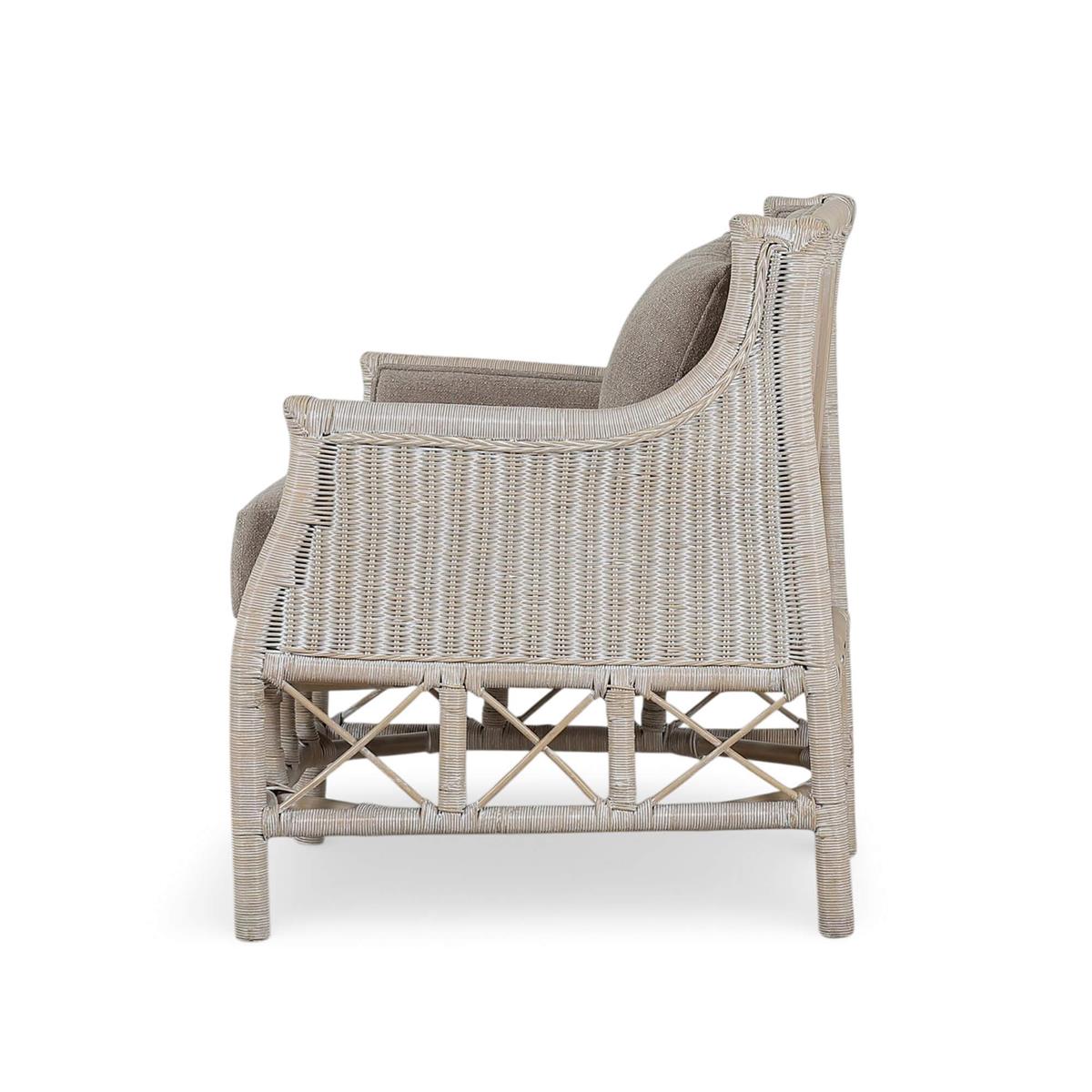 Bramble Rabana Rattan Chair — Rattan White Wash / Oatmeal Boucle Chenille